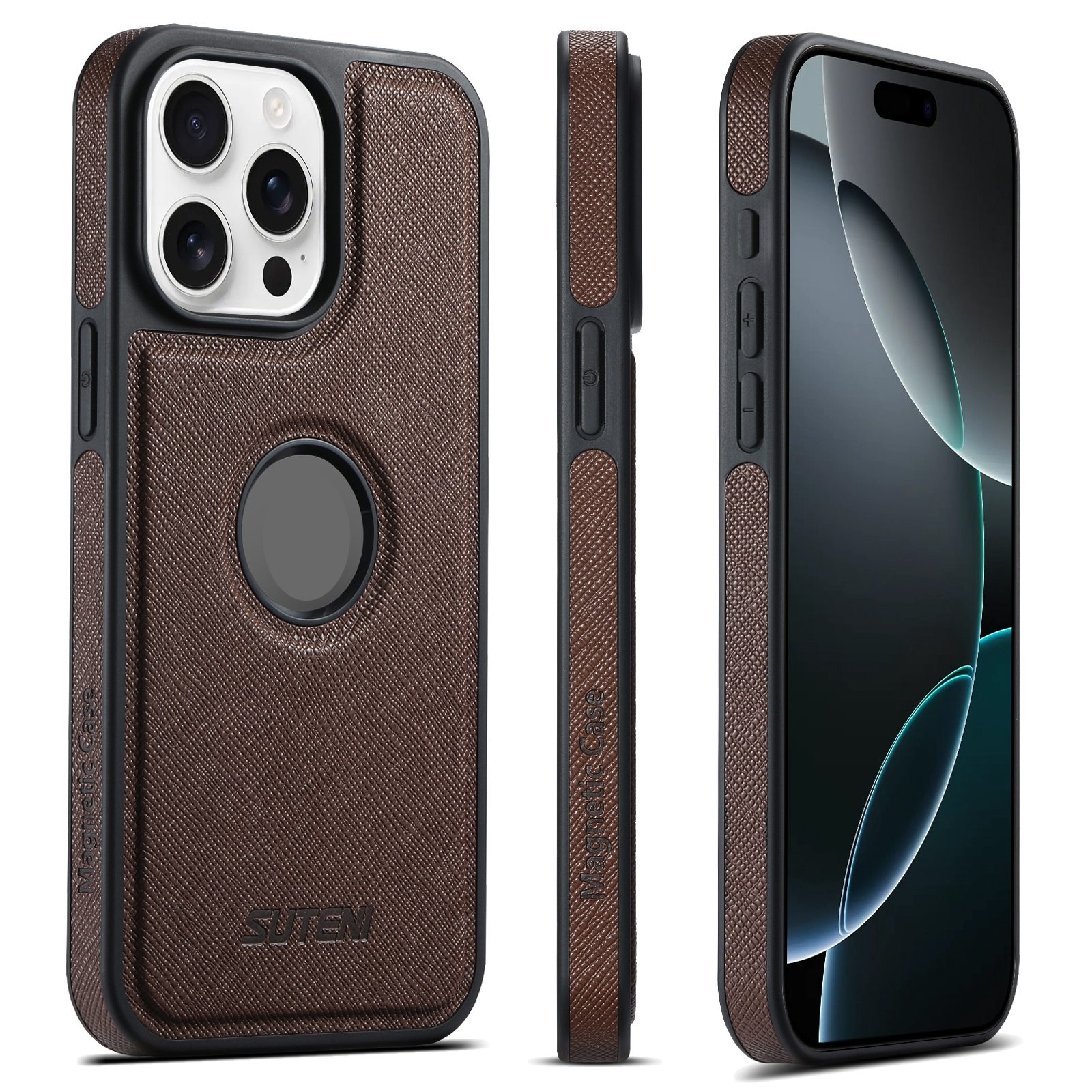For iPhone 16 Pro Suteni G1 Cross Texture MagSafe Phone Case(Brown) For iPhone 16 Pro Suteni G1 Cross Texture MagSafe Phone Case(Brown)