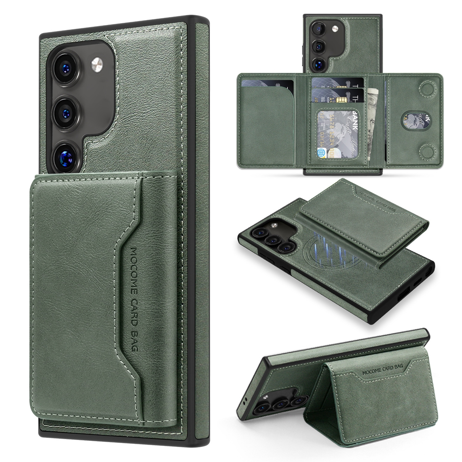 For Samsung Galaxy S22 5G Shield Multi-functional MagSafe Card Bag Phone Case(Green) For Samsung Galaxy S22 5G Shield Multi-functional MagSafe Card Bag Phone Case(Green)