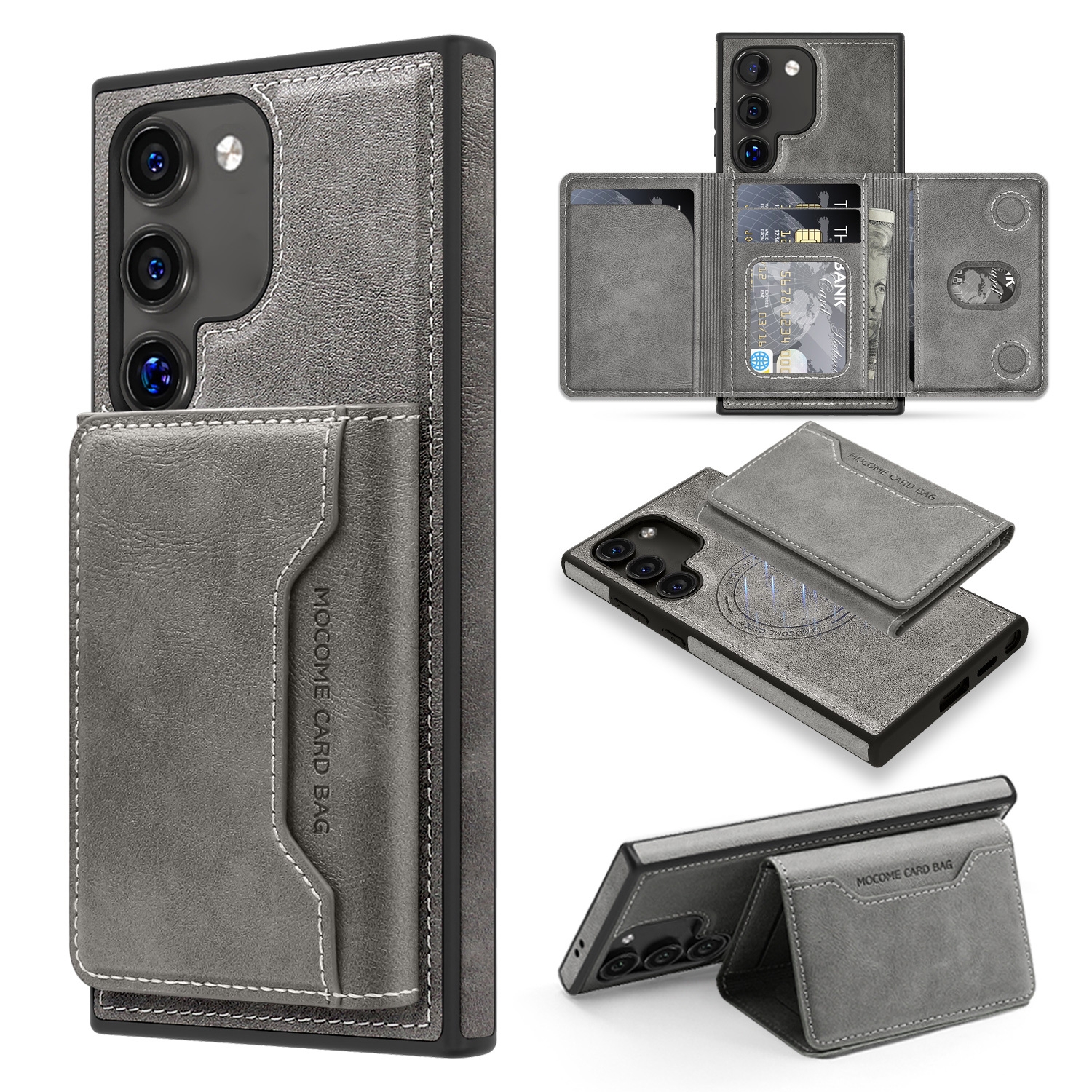 For Samsung Galaxy S22+ 5G Shield Multi-functional MagSafe Card Bag Phone Case(Grey) For Samsung Galaxy S22+ 5G Shield Multi-functional MagSafe Card Bag Phone Case(Grey)