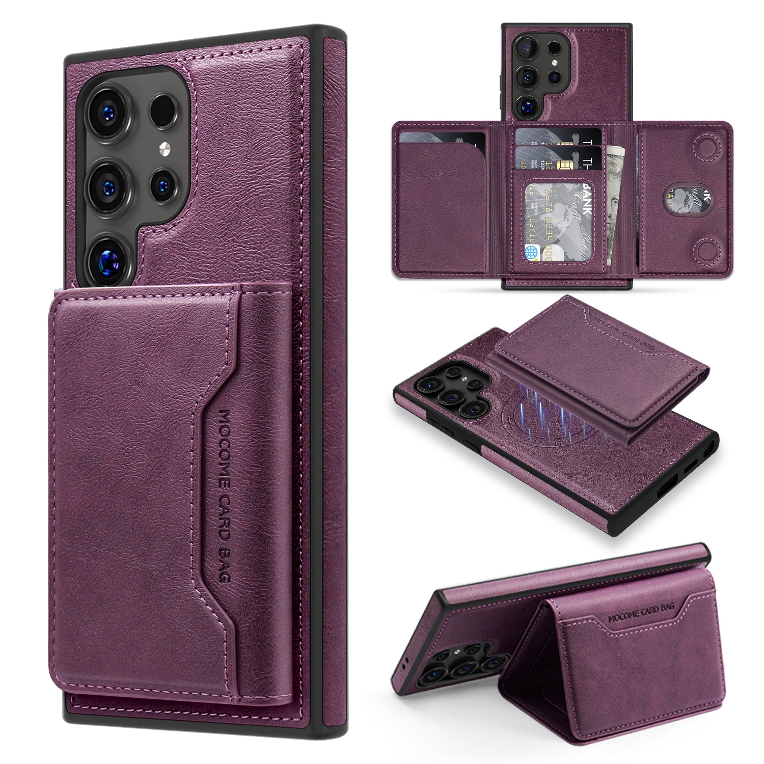 For Samsung Galaxy S24 Ultra 5G Shield Multi-functional MagSafe Card Bag Phone Case(Purple) For Samsung Galaxy S24 Ultra 5G Shield Multi-functional MagSafe Card Bag Phone Case(Purple)