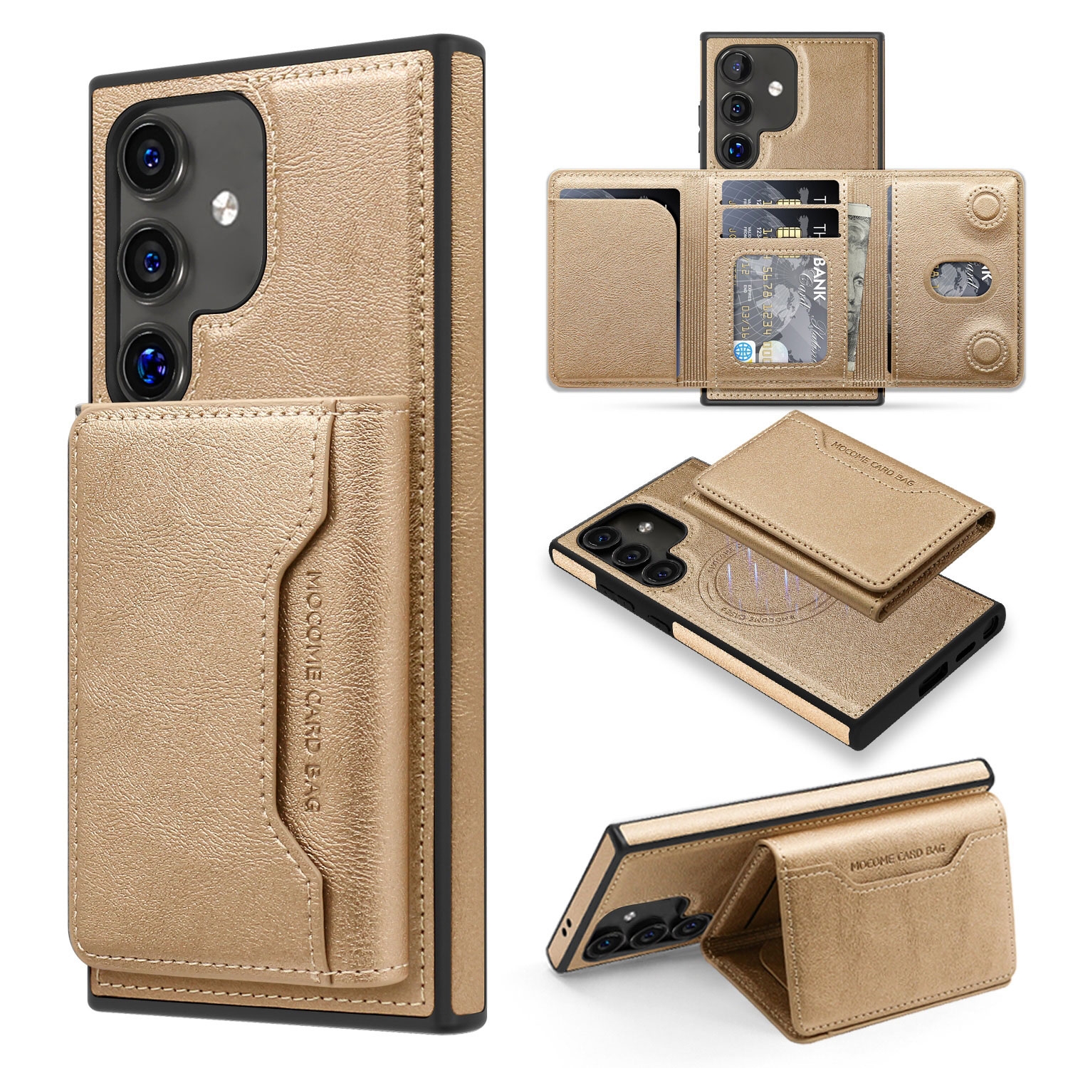 For Samsung Galaxy S25 5G Shield Multi-functional MagSafe Card Bag Phone Case(Desert Gold) For Samsung Galaxy S25 5G Shield Multi-functional MagSafe Card Bag Phone Case(Desert Gold)