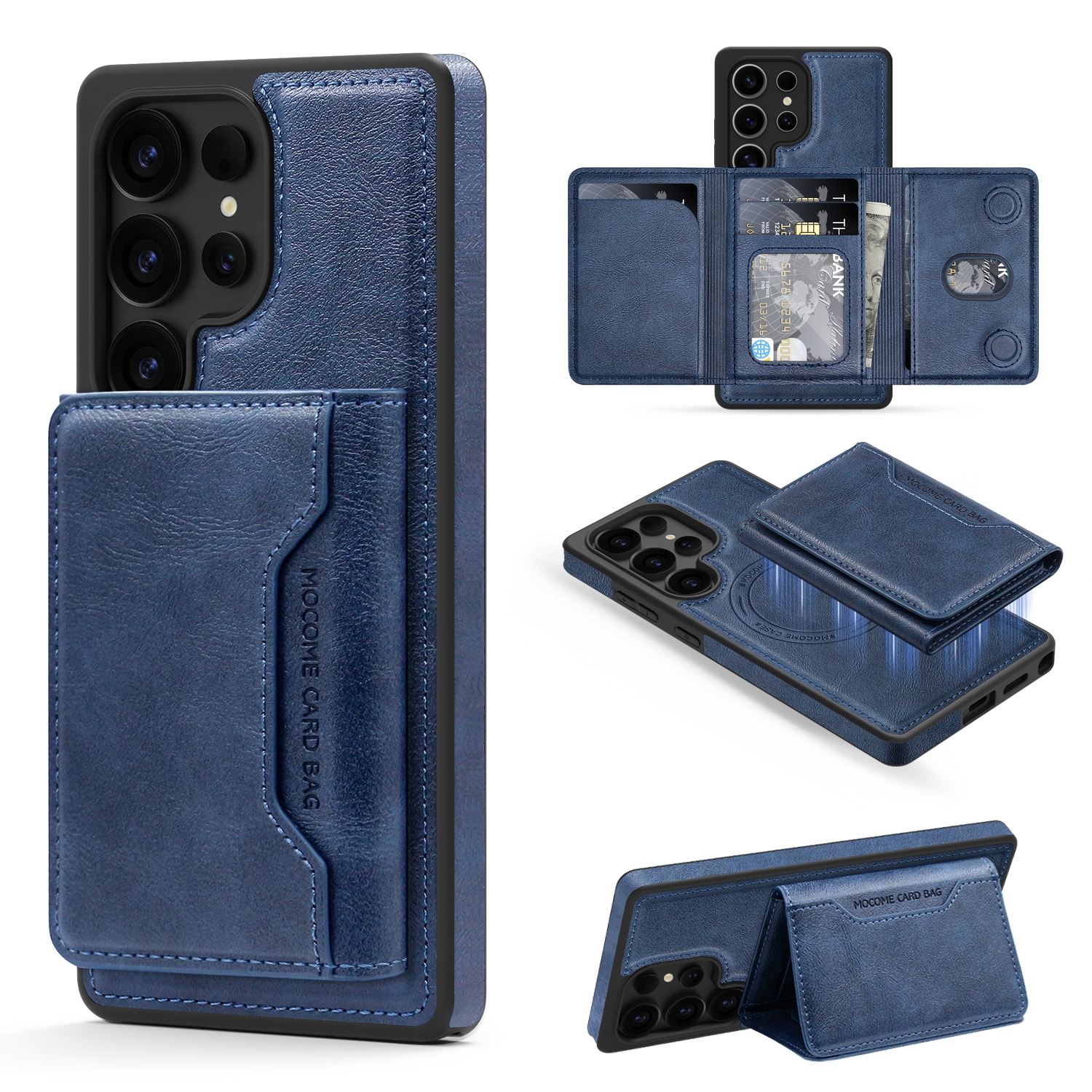 For Samsung Galaxy S25+ 5G Shield Multi-functional MagSafe Card Bag Phone Case(Blue) For Samsung Galaxy S25+ 5G Shield Multi-functional MagSafe Card Bag Phone Case(Blue)