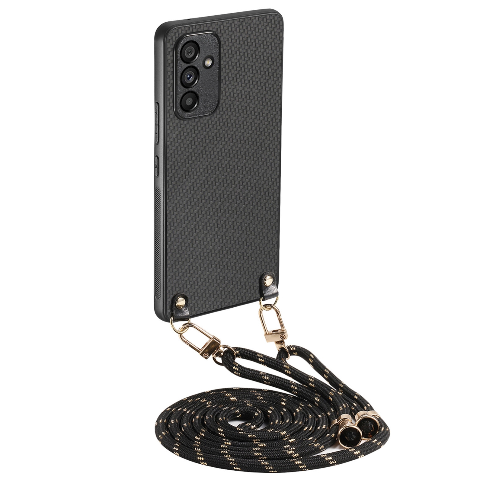For Samsung Galaxy S23 FE 5G Carbon Fiber Texture Leather Back Cover Phone Case with Crossbody Strap(Black) For Samsung Galaxy S23 FE 5G Carbon Fiber Texture Leather Back Cover Phone Case with Crossbody Strap(Black)