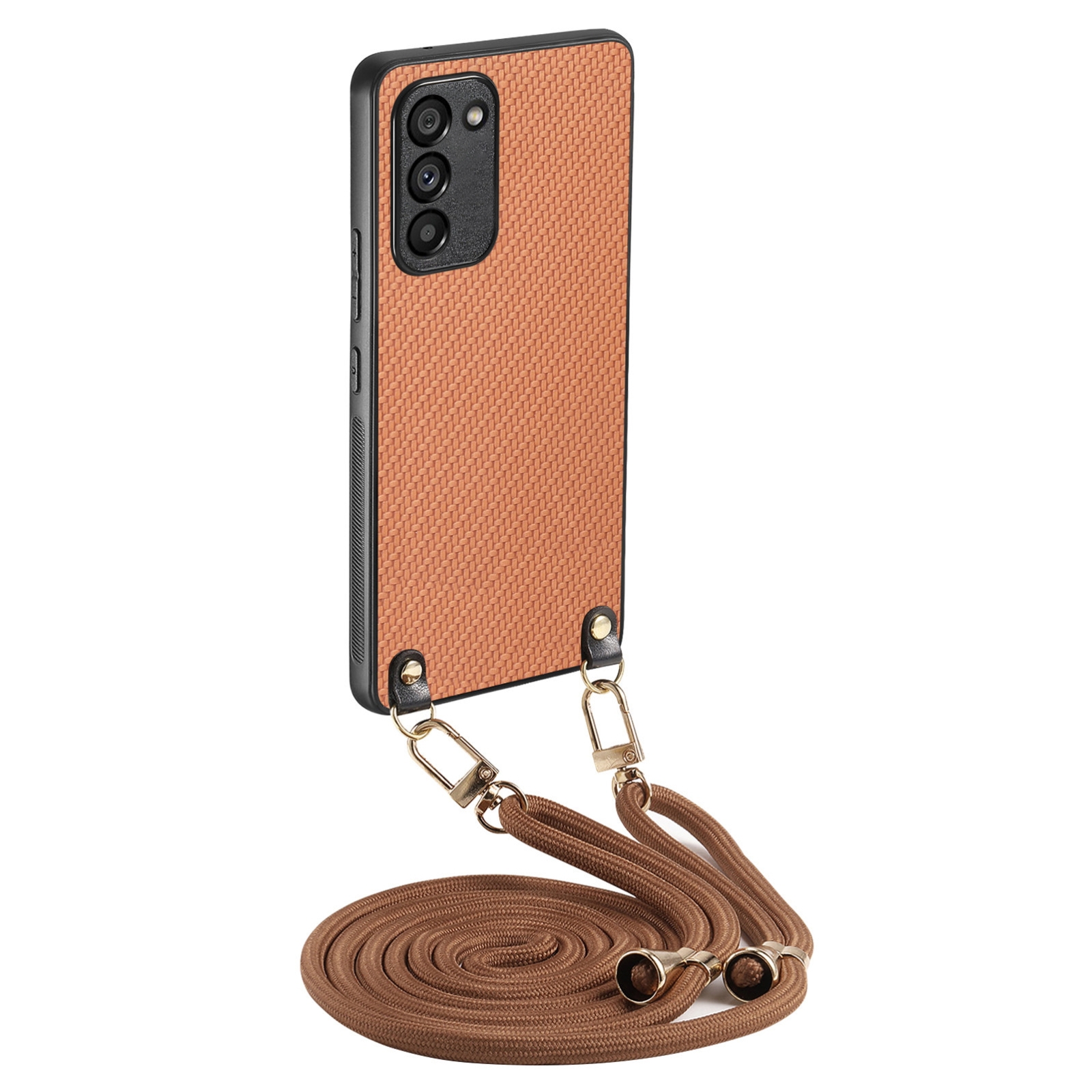 For Samsung Galaxy S23+ 5G Carbon Fiber Texture Leather Back Cover Phone Case with Crossbody Strap(Brown) For Samsung Galaxy S23+ 5G Carbon Fiber Texture Leather Back Cover Phone Case with Crossbody Strap(Brown)