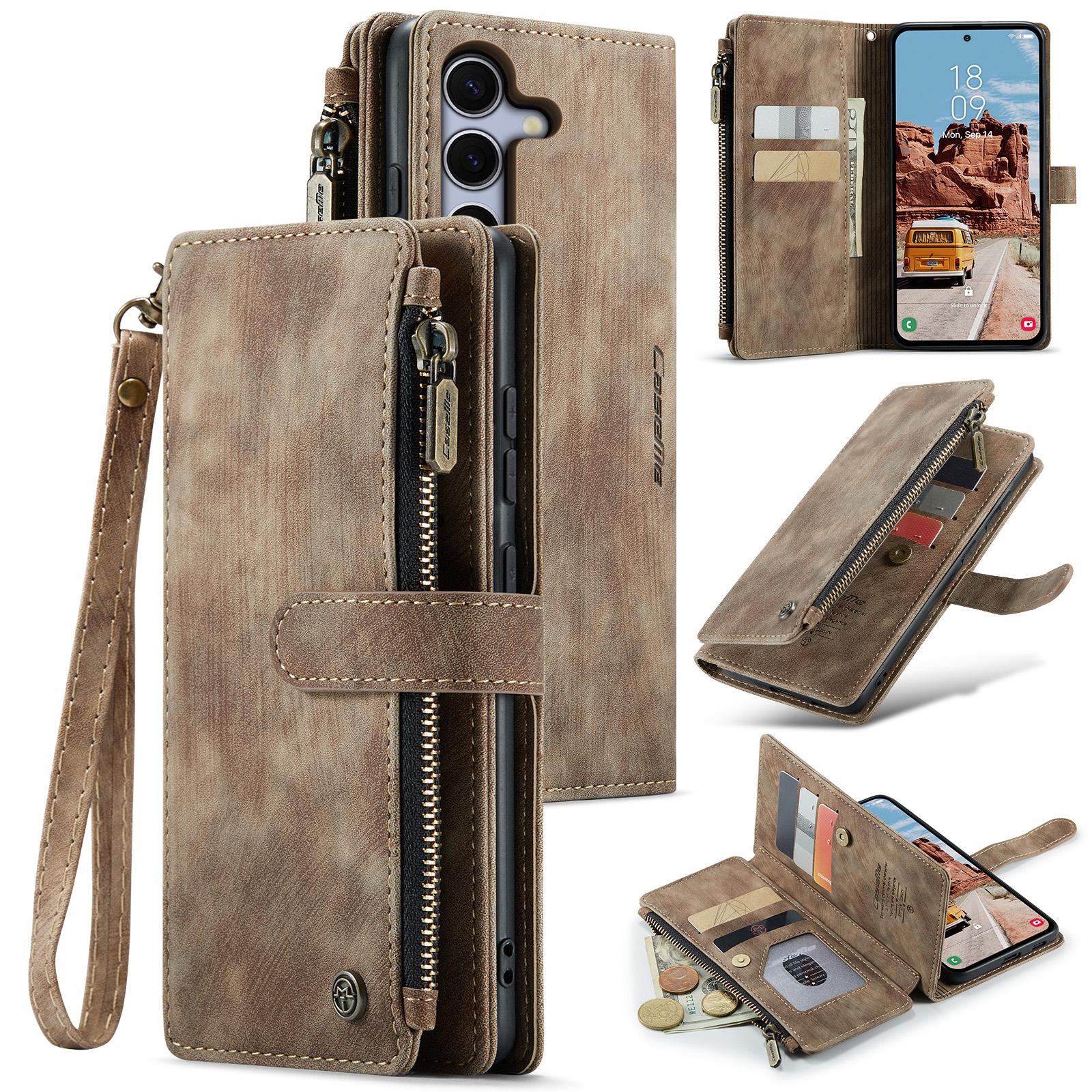 For Samsung Galaxy S25 5G CaseMe C30 Card Slots Zipper Wallet Leather Phone Case(Brown) For Samsung Galaxy S25 5G CaseMe C30 Card Slots Zipper Wallet Leather Phone Case(Brown)