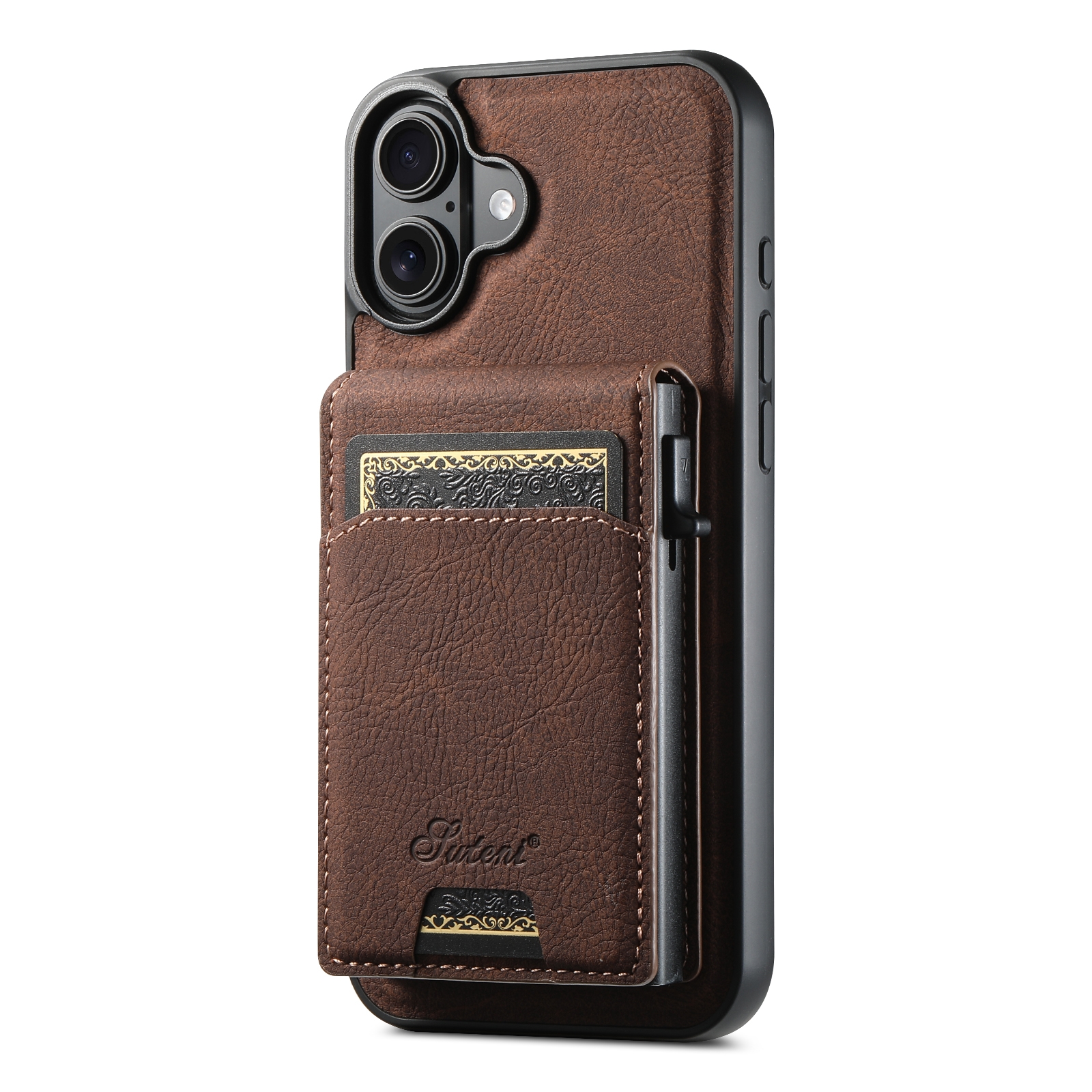 For iPhone 16 Suteni H19 Litchi Grain 2-in-1 MagSafe Removable Card Box Back Phone Case(Brown) For iPhone 16 Suteni H19 Litchi Grain 2-in-1 MagSafe Removable Card Box Back Phone Case(Brown)