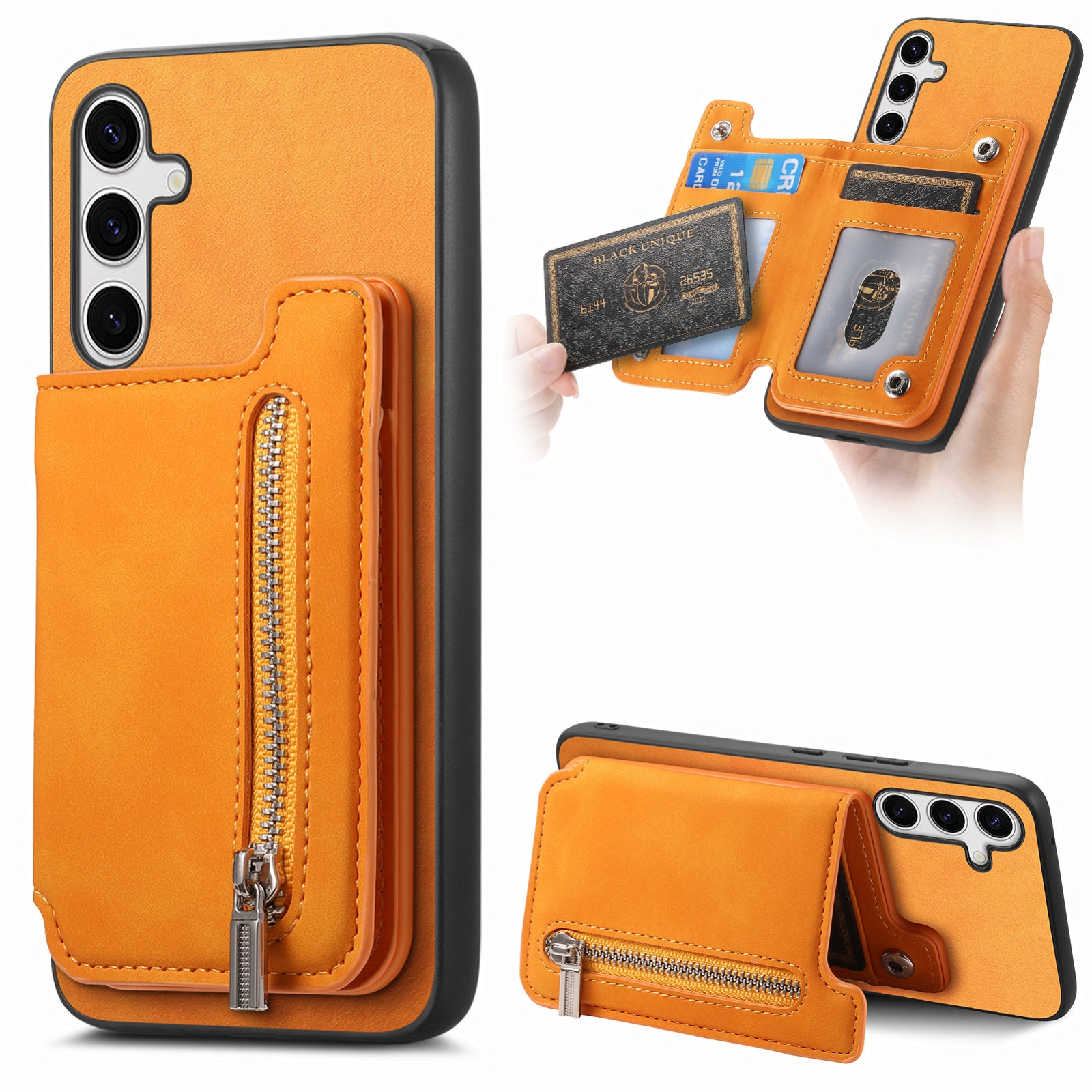 For Samsung Galaxy S24 5G Retro MagSafe Zipper Wallet Card Bag Back Phone Case(Yellow) For Samsung Galaxy S24 5G Retro MagSafe Zipper Wallet Card Bag Back Phone Case(Yellow)