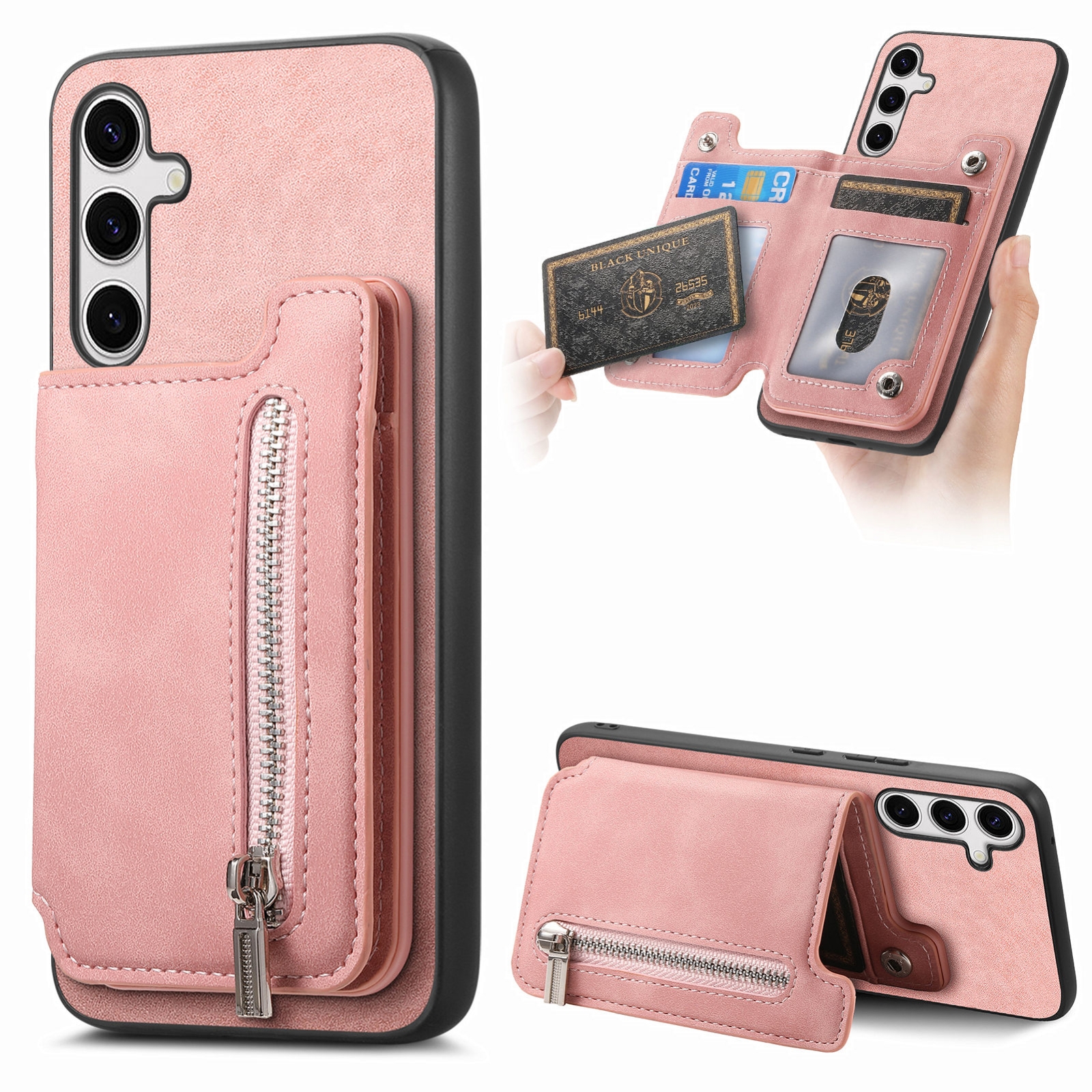 For Samsung Galaxy S25+ 5G Retro MagSafe Zipper Wallet Card Bag Back Phone Case(Pink) For Samsung Galaxy S25+ 5G Retro MagSafe Zipper Wallet Card Bag Back Phone Case(Pink)