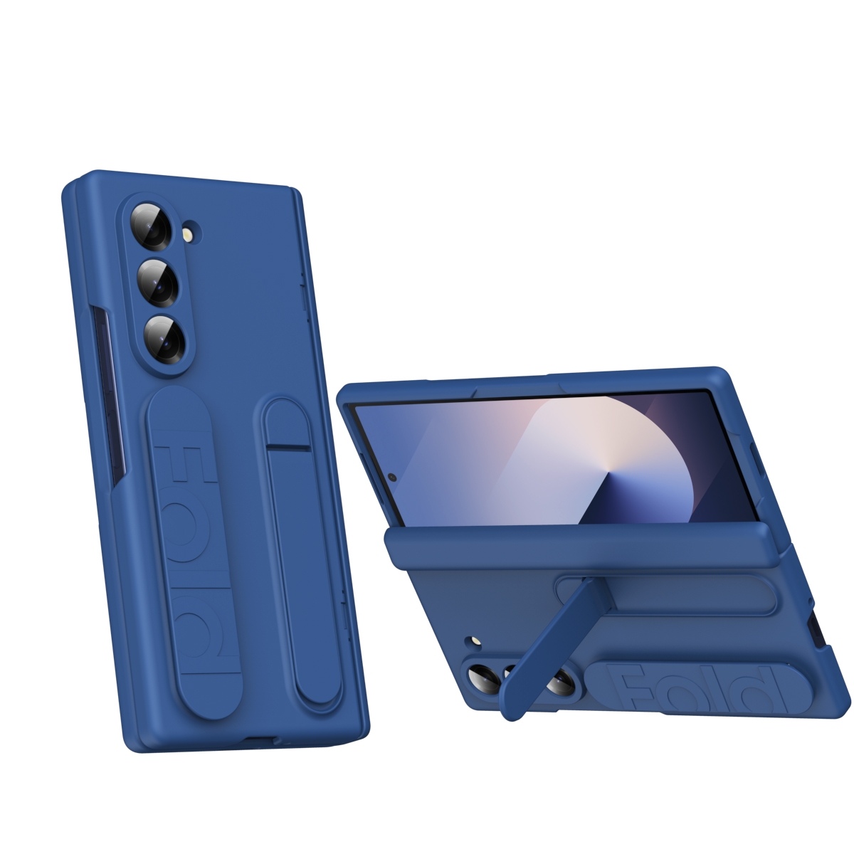 For Samsung Galaxy Z Fold5 5G Bazher Shell Film Integrated Holder Shockproof Phone Case(Blue) For Samsung Galaxy Z Fold5 5G Bazher Shell Film Integrated Holder Shockproof Phone Case(Blue)