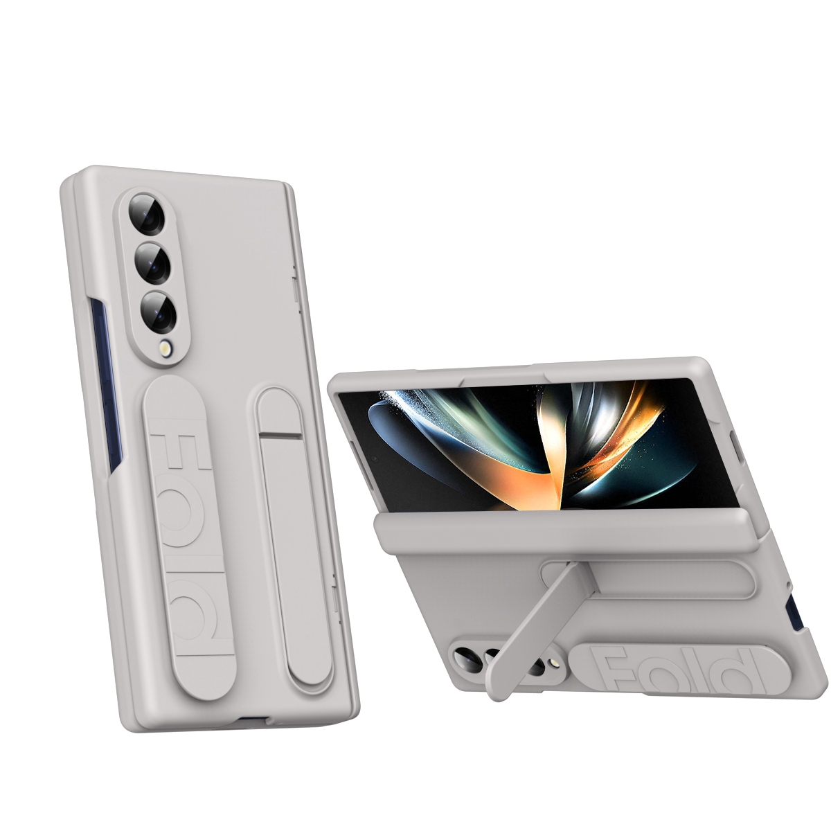 For Samsung Galaxy Z Fold4 Bazher Shell Film Integrated Holder Shockproof Phone Case(Titanium original color) For Samsung Galaxy Z Fold4 Bazher Shell Film Integrated Holder Shockproof Phone Case(Titanium original color)