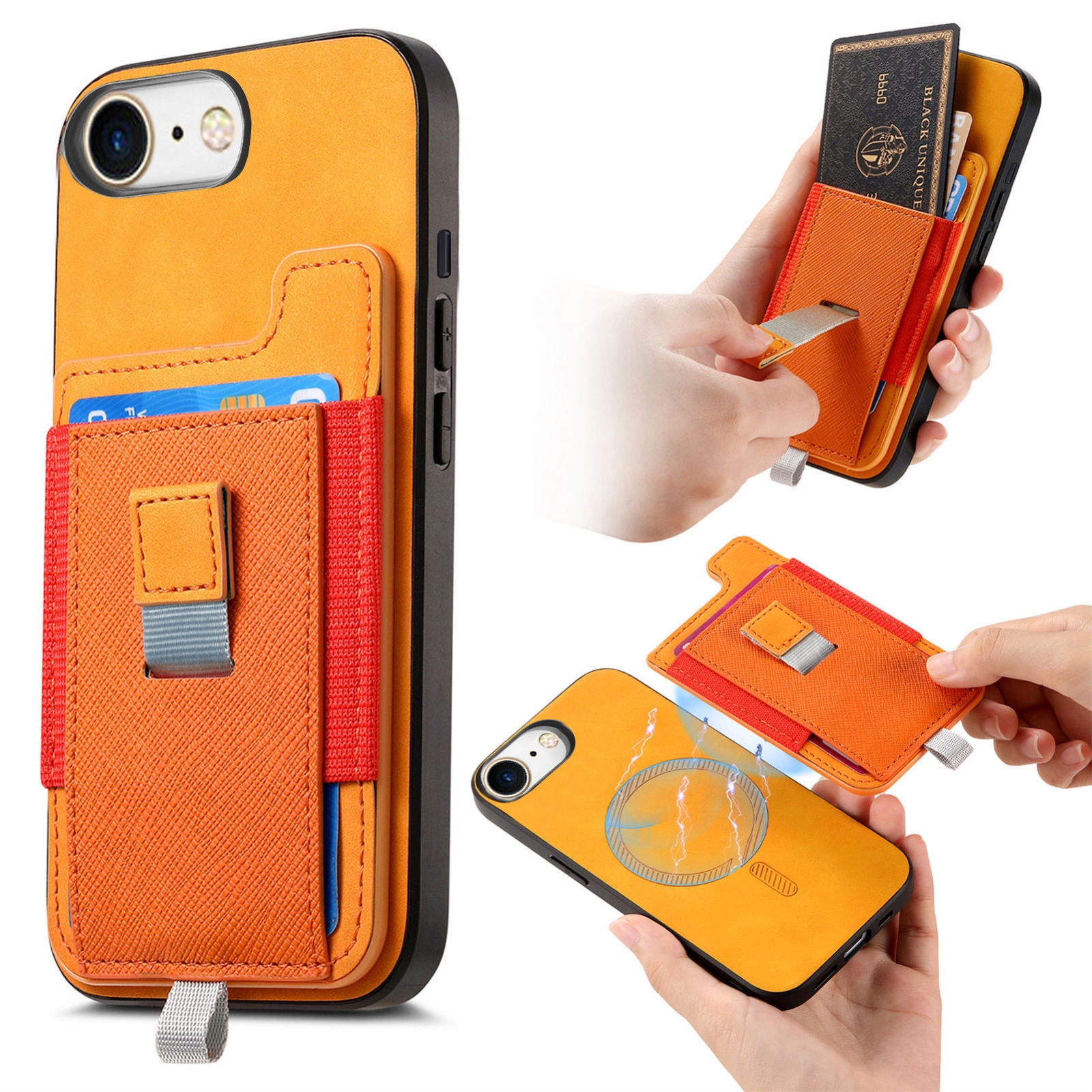 For iPhone 7 / 8 / SE 2022 Retro Magsafe Cross Leather Pull-Out Card Bag Back Phone Case(Yellow) For iPhone 7 / 8 / SE 2022 Retro Magsafe Cross Leather Pull-Out Card Bag Back Phone Case(Yellow)