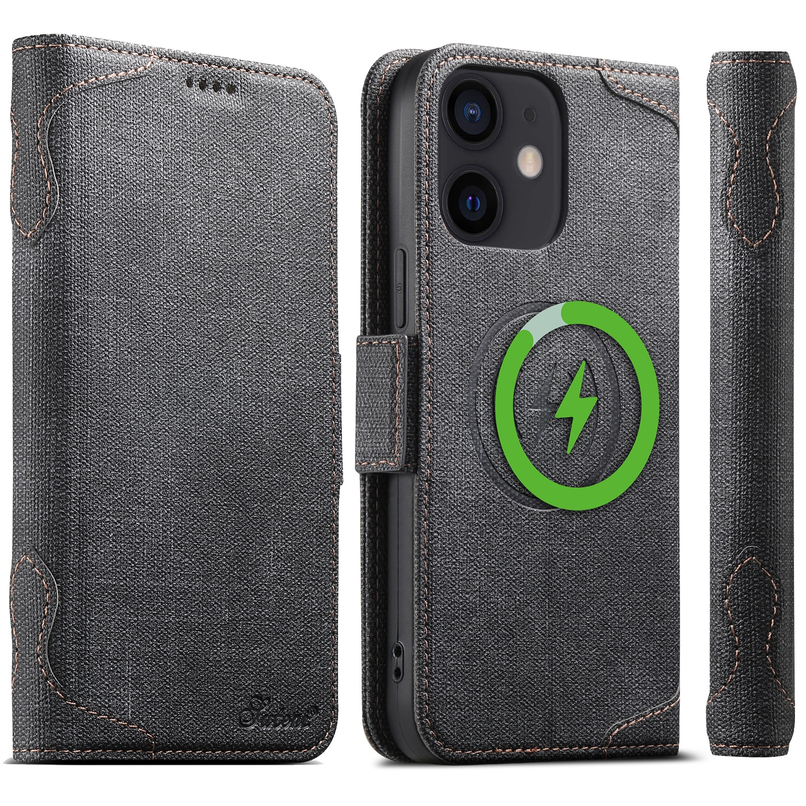 For iPhone 12 Suteni J07 Multi-functional Horizontal MagSafe Denim Leather Phone Case(Black) For iPhone 12 Suteni J07 Multi-functional Horizontal MagSafe Denim Leather Phone Case(Black)