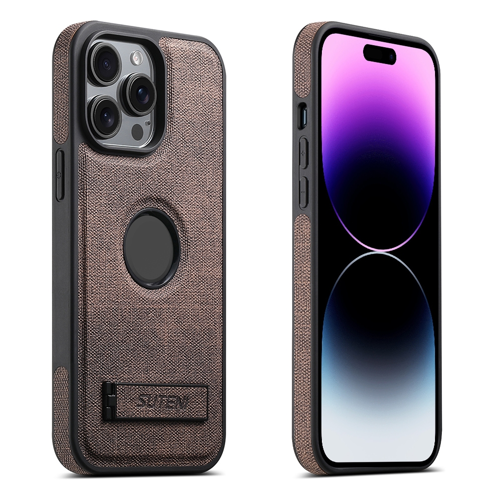 For iPhone 14 Pro Max Suteni G2 Holder Denim Leather Back MagSafe Phone Case(Brown) For iPhone 14 Pro Max Suteni G2 Holder Denim Leather Back MagSafe Phone Case(Brown)
