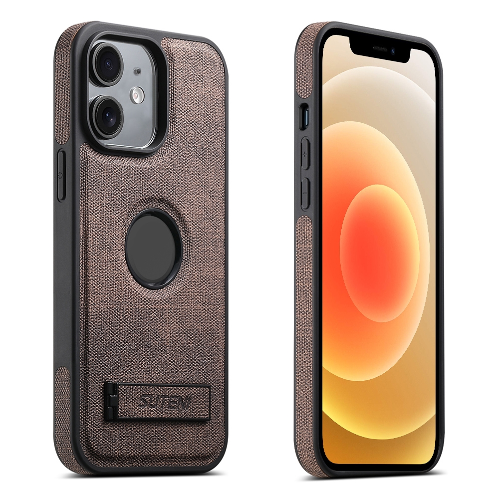 For iPhone 12 Suteni G2 Holder Denim Leather Back MagSafe Phone Case(Brown) For iPhone 12 Suteni G2 Holder Denim Leather Back MagSafe Phone Case(Brown)