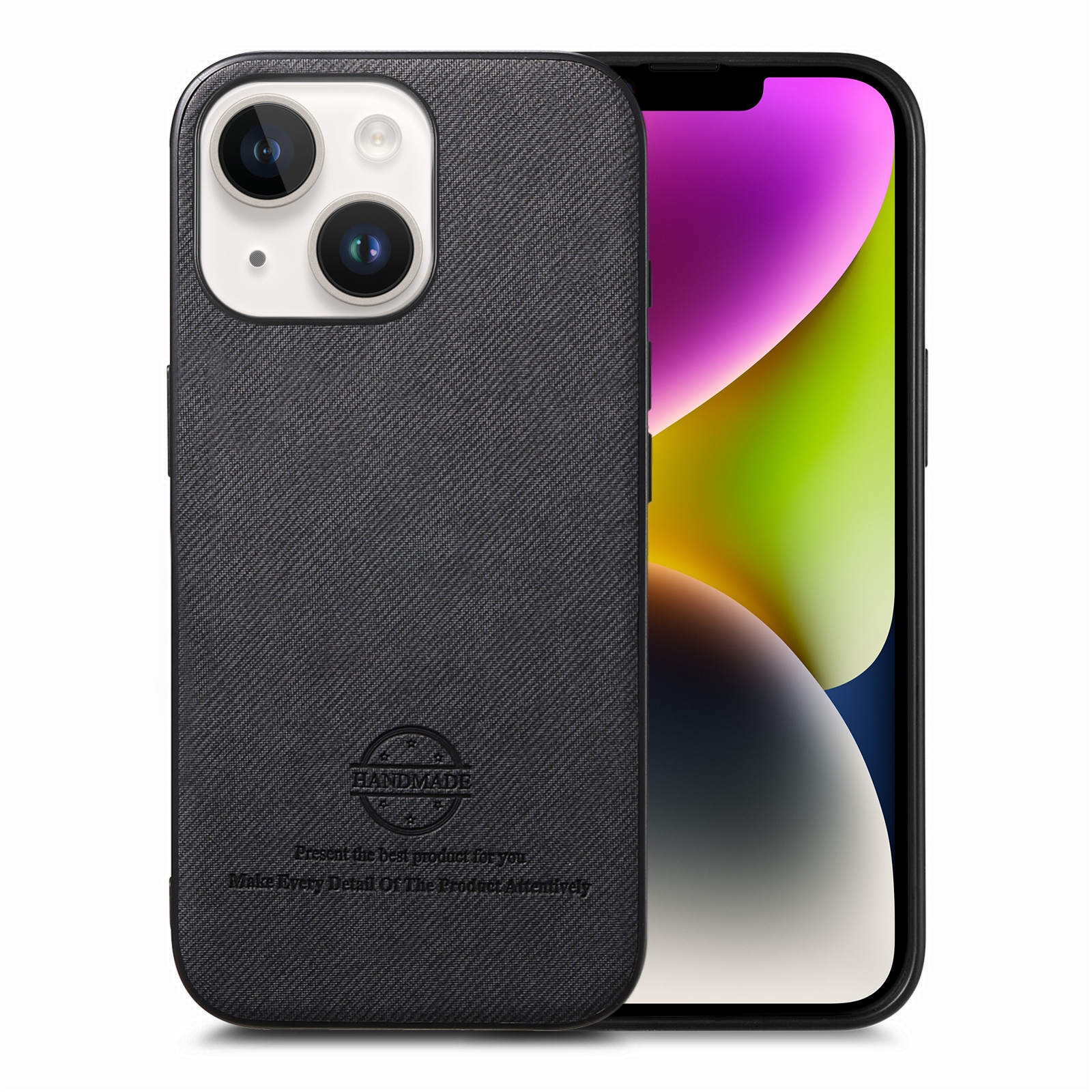 For iPhone 14 Plus Twill Fabric Leather Skin Back Phone Case(Black) For iPhone 14 Plus Twill Fabric Leather Skin Back Phone Case(Black)