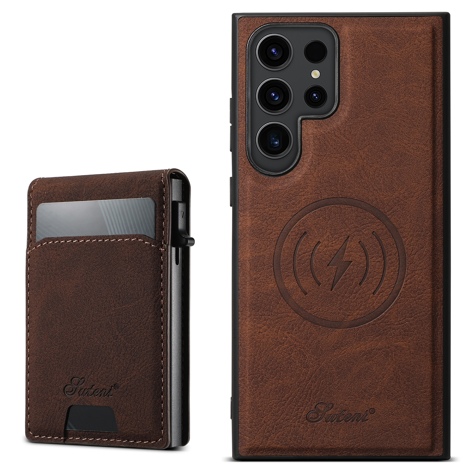 For Samsung Galaxy S22 Ultra 5G Suteni H19 Litchi Texture 2-in-1 MagSafe Removable Card Case Back Phone Case(Brown) For Samsung Galaxy S22 Ultra 5G Suteni H19 Litchi Texture 2-in-1 MagSafe Removable Card Case Back Phone Case(Brown)