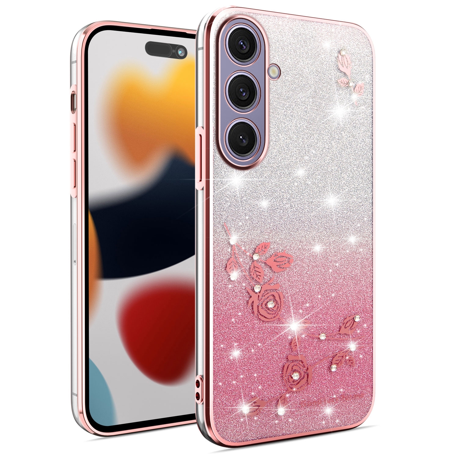 For Samsung Galaxy S25+ 5G Gradient Glitter Flower All-inclusive Phone Case(Pink) For Samsung Galaxy S25+ 5G Gradient Glitter Flower All-inclusive Phone Case(Pink)