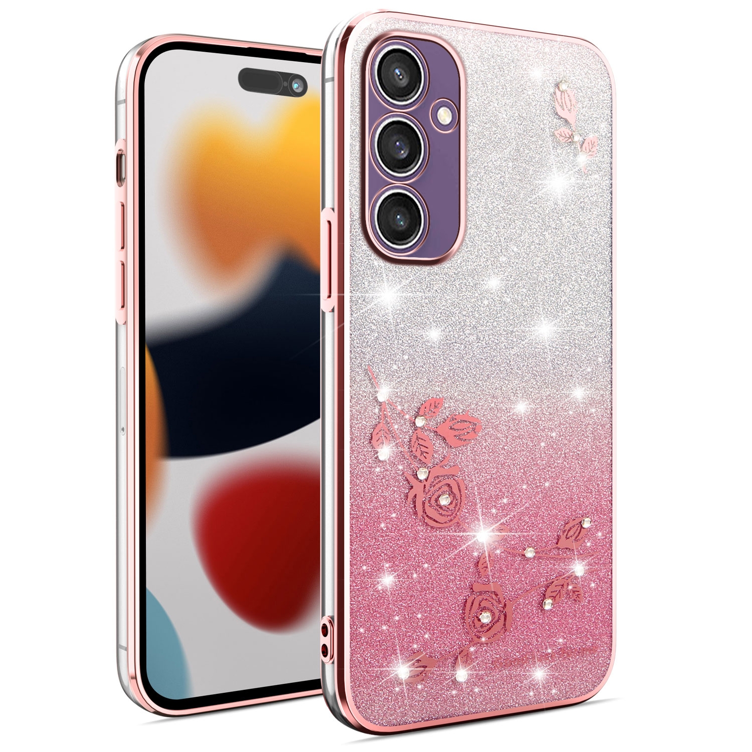 For Samsung Galaxy S24 5G Gradient Glitter Flower All-inclusive Phone Case(Pink) For Samsung Galaxy S24 5G Gradient Glitter Flower All-inclusive Phone Case(Pink)