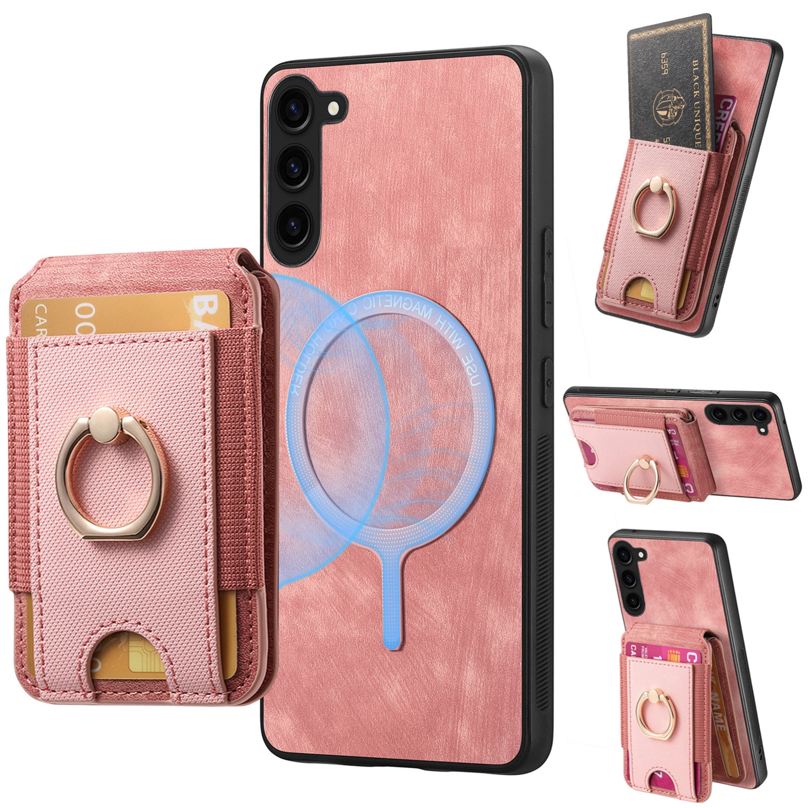 For Samsung Galaxy S23+ 5G Retro Splitable Magnetic Stand Card Bag Leather Phone Case(Pink) For Samsung Galaxy S23+ 5G Retro Splitable Magnetic Stand Card Bag Leather Phone Case(Pink)