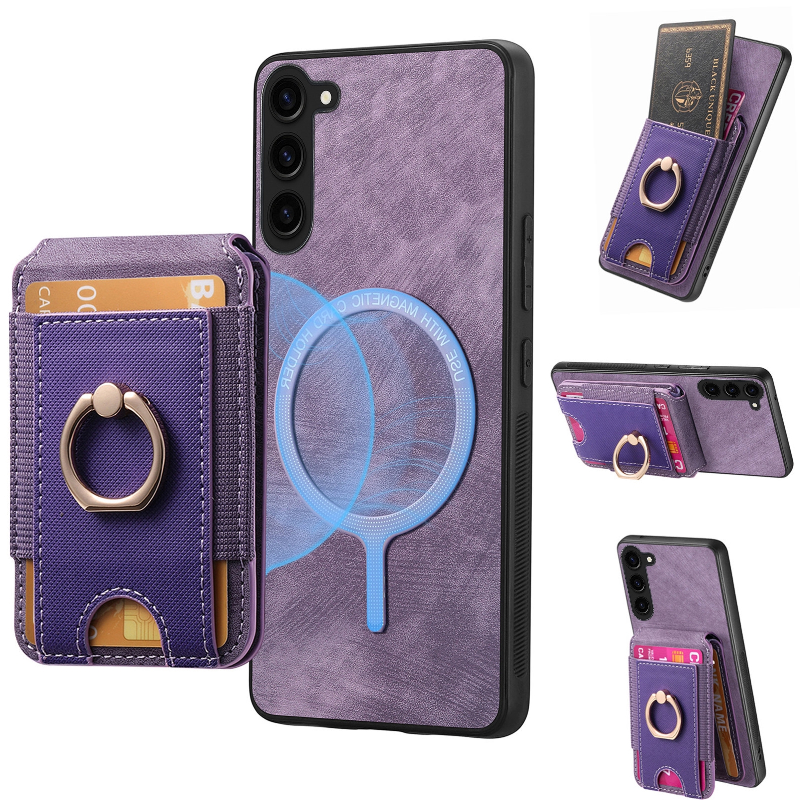 For Samsung Galaxy S22+ 5G Retro Splitable Magnetic Stand Card Bag Leather Phone Case(Purple)