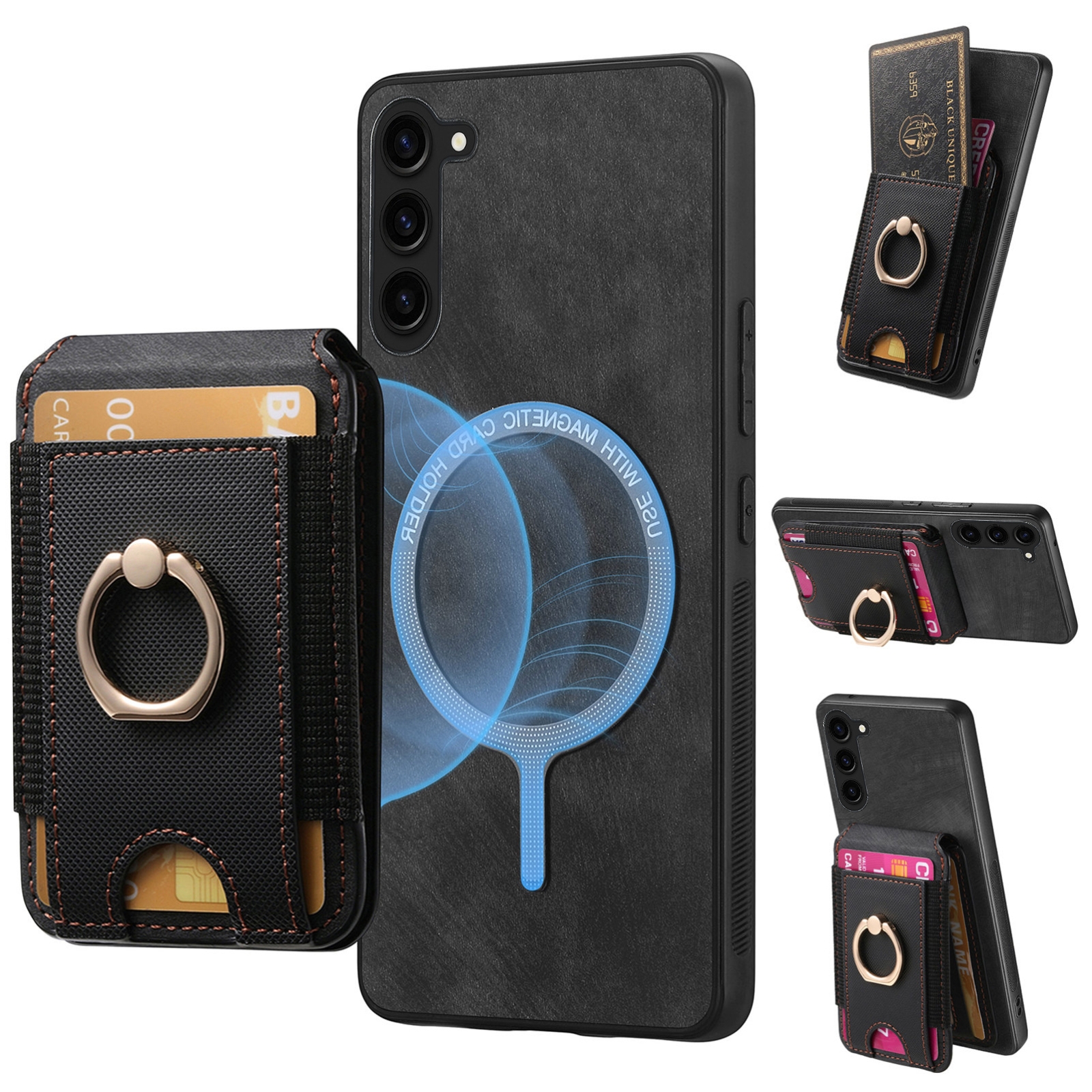 For Samsung Galaxy S22 5G Retro Splitable Magnetic Stand Card Bag Leather Phone Case(Black) For Samsung Galaxy S22 5G Retro Splitable Magnetic Stand Card Bag Leather Phone Case(Black)