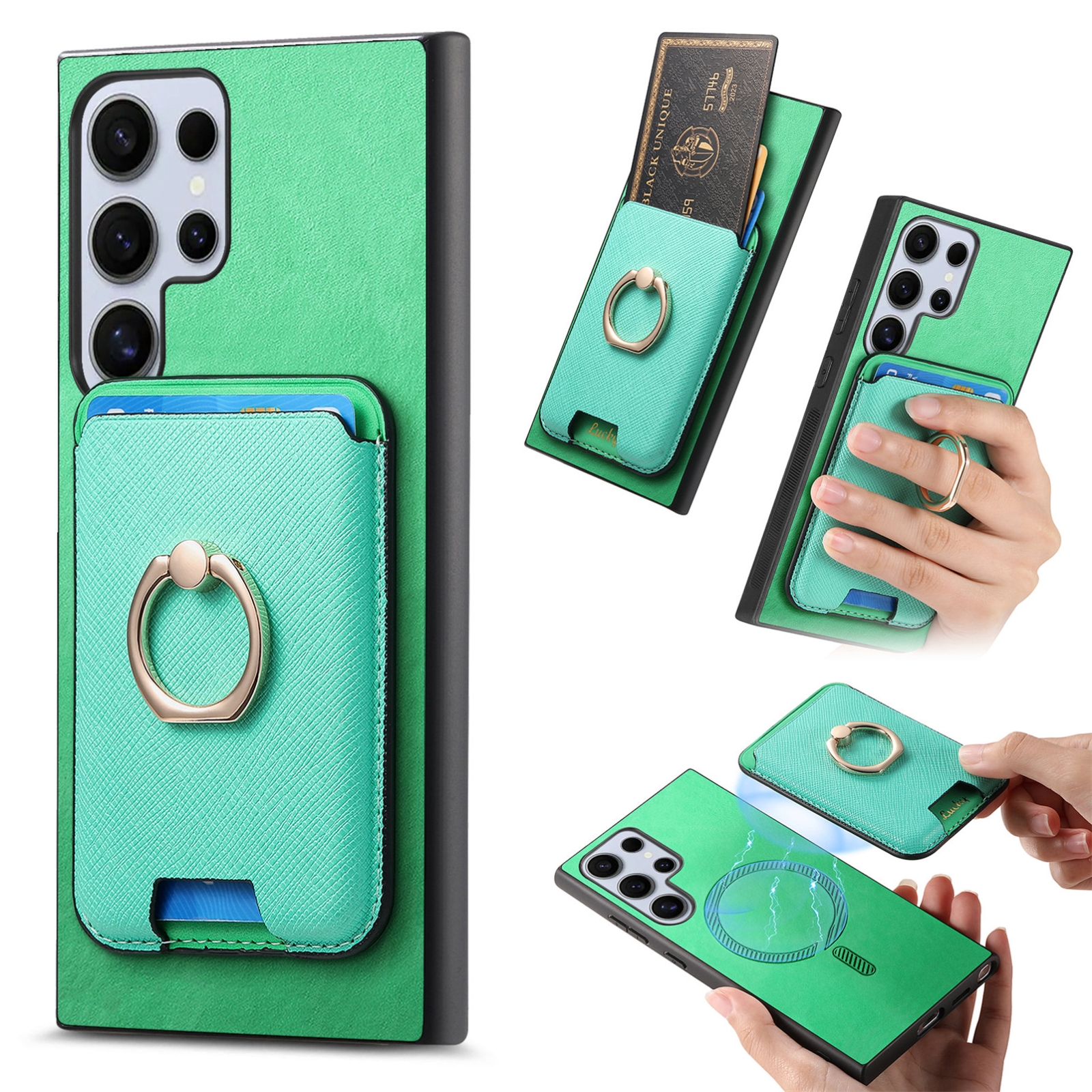 For Samsung Galaxy S24 Ultra 5G Retro Cross Leather Ring Vertical Insert Card Bag MagSafe Phone Case(Green) For Samsung Galaxy S24 Ultra 5G Retro Cross Leather Ring Vertical Insert Card Bag MagSafe Phone Case(Green)