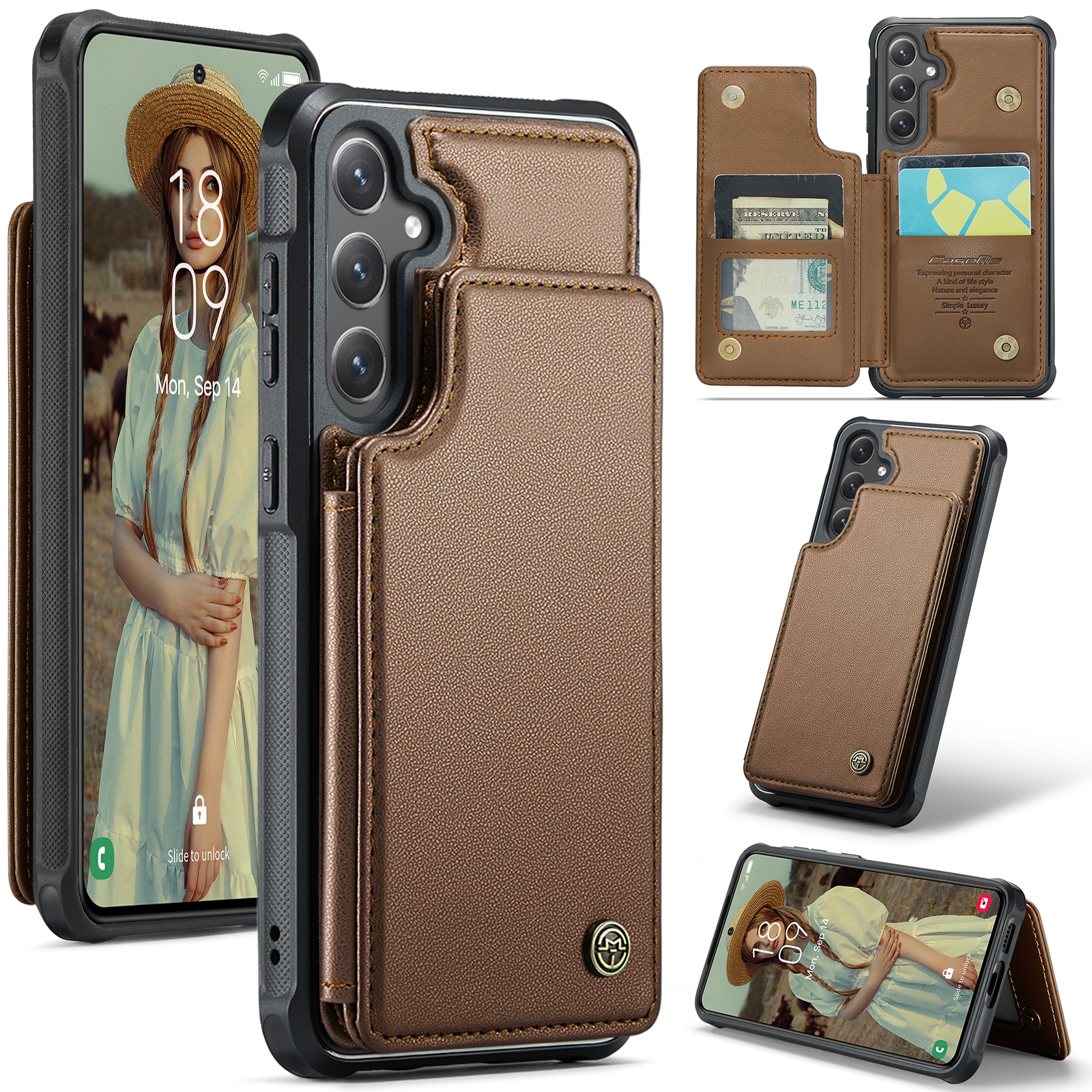 For Samsung Galaxy S25 5G CaseMe C22 Card Slots Holder RFID Anti-theft Phone Case(Brown) For Samsung Galaxy S25 5G CaseMe C22 Card Slots Holder RFID Anti-theft Phone Case(Brown)