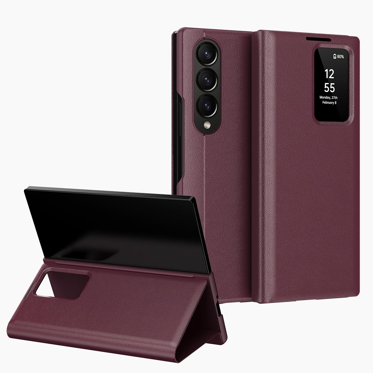 For Samsung Galaxy Z Fold4 Smart View Window Leather Phone Case with Card Slot(Red) For Samsung Galaxy Z Fold4 Smart View Window Leather Phone Case with Card Slot(Red)