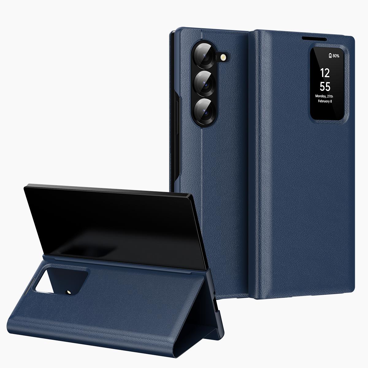 For Samsung Galaxy Z Fold6 5G Smart View Window Leather Phone Case with Card Slot(Blue) For Samsung Galaxy Z Fold6 5G Smart View Window Leather Phone Case with Card Slot(Blue)