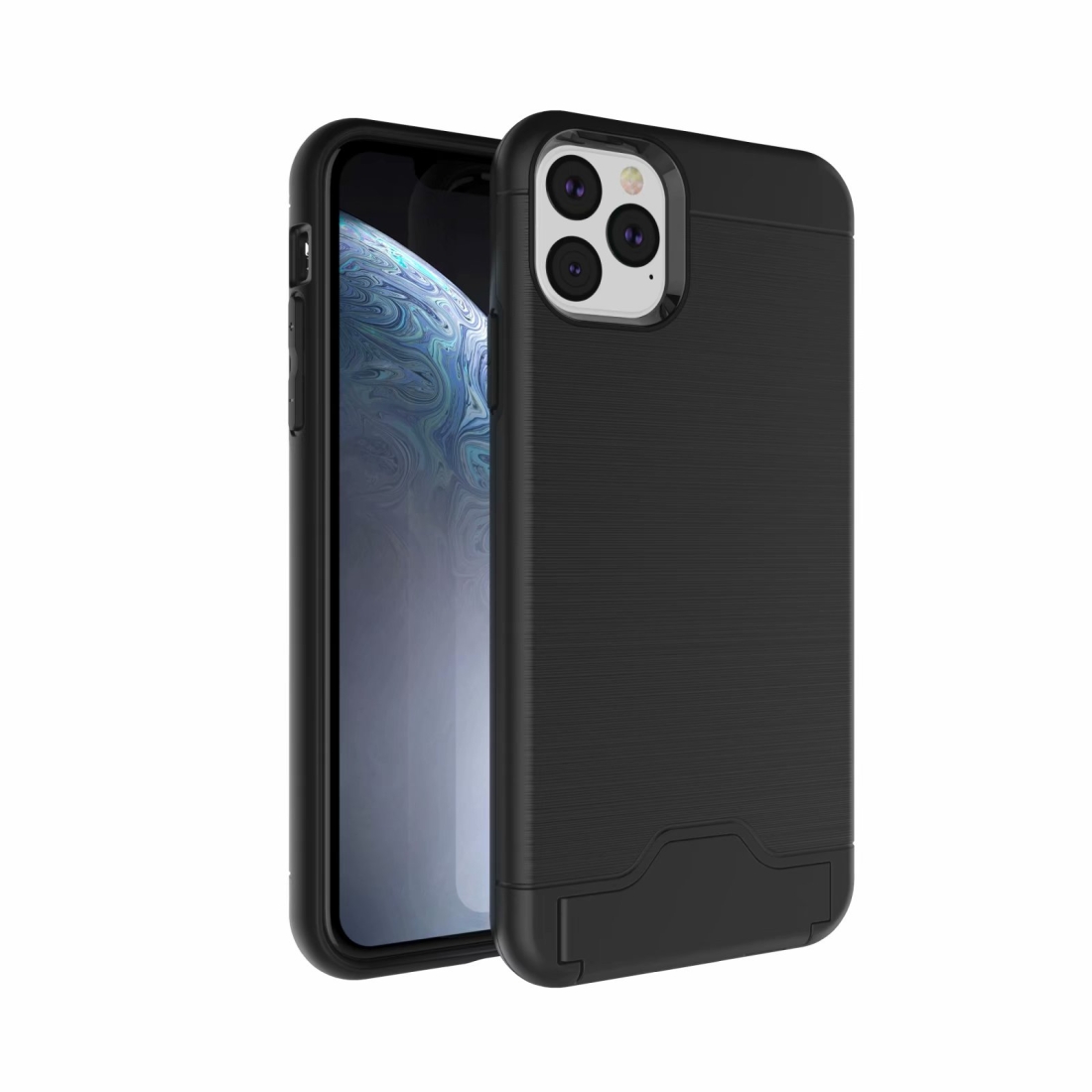 For iPhone 11 Pro Max Ultra-thin TPU+PC Brushed Texture Shockproof Protective Case , with Holder & Card Slot(Black) For iPhone 11 Pro Max Ultra-thin TPU+PC Brushed Texture Shockproof Protective Case , with Holder & Card Slot(Black)