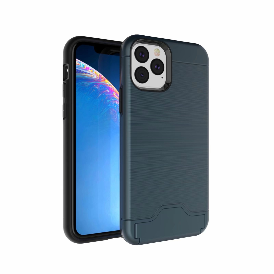 For iPhone 11 Pro Ultra-thin TPU+PC Brushed Texture Shockproof Protective Case, with Holder & Card Slot(Navy blue) For iPhone 11 Pro Ultra-thin TPU+PC Brushed Texture Shockproof Protective Case, with Holder & Card Slot(Navy blue)