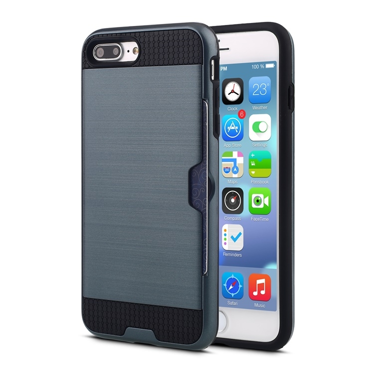 Ultra-thin TPU+PC Brushed Texture Shockproof Protective Case with Card Slot for iPhone 7 Plus / 8 Plus(Navy blue) Ultra-thin TPU+PC Brushed Texture Shockproof Protective Case with Card Slot for iPhone 7 Plus / 8 Plus(Navy blue)
