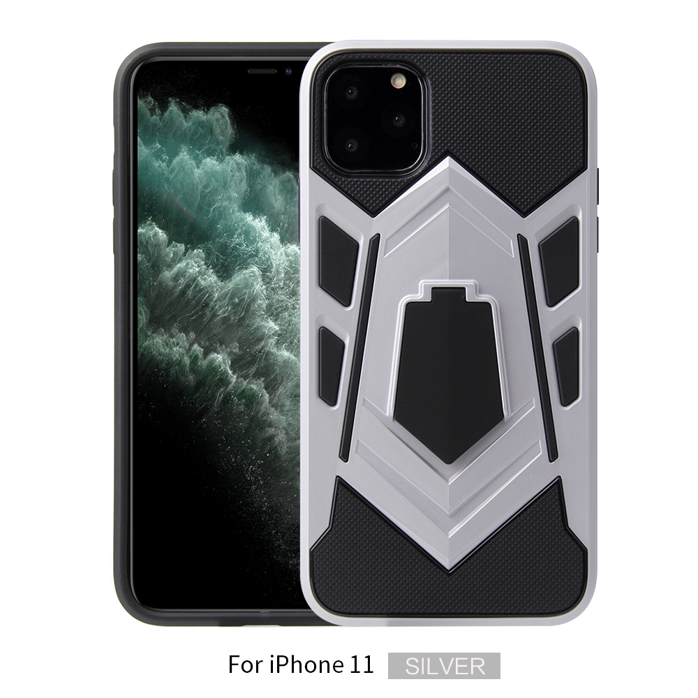 For iPhone 11 Shockproof TPU + PC Protective Case with Holder(Silver) For iPhone 11 Shockproof TPU + PC Protective Case with Holder(Silver)