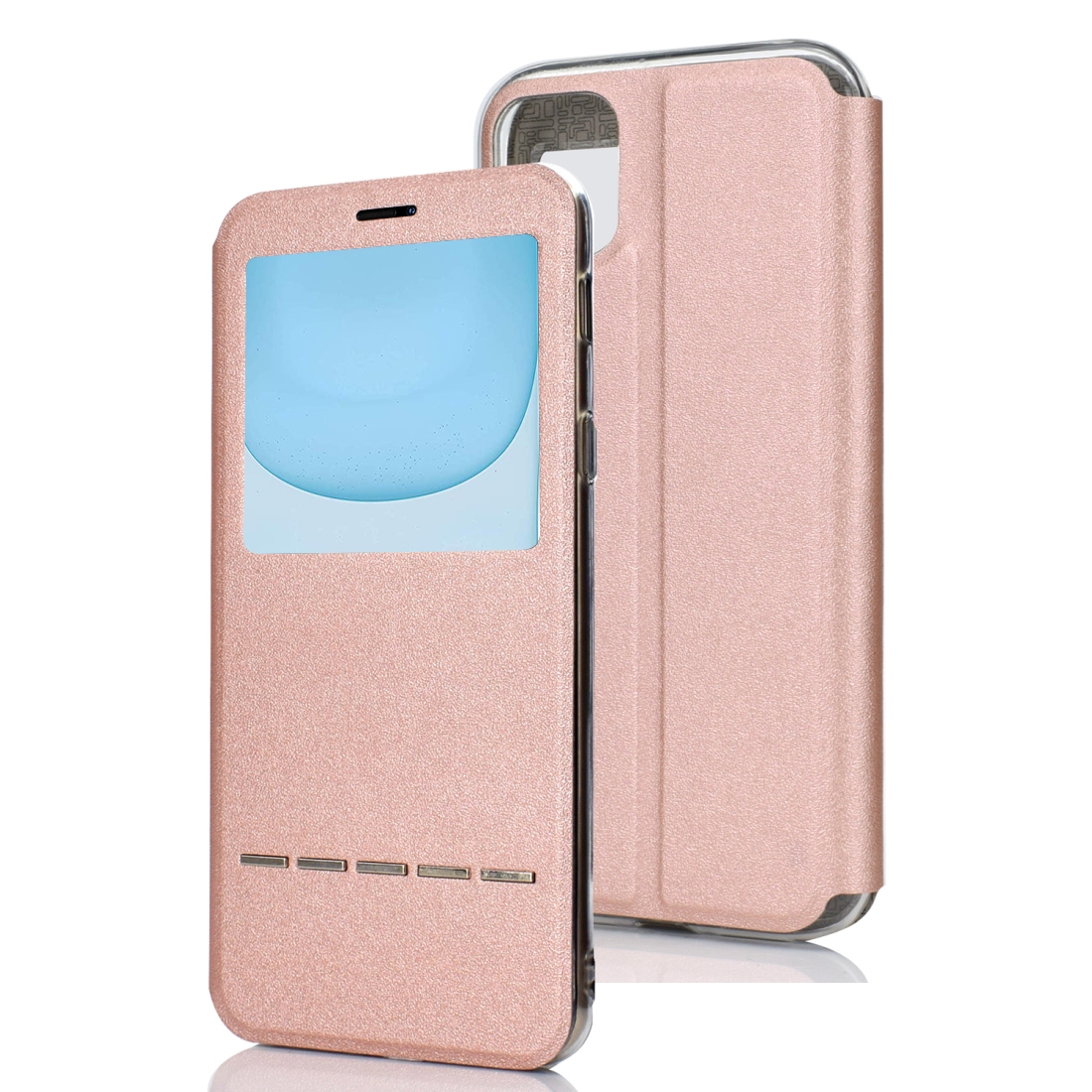 For iPhone 11 Matte Texture Horizontal Flip Bracket Mobile Phone Holster Window with Caller ID and Metal Button Slide To Unlock(Rose Gold) For iPhone 11 Matte Texture Horizontal Flip Bracket Mobile Phone Holster Window with Caller ID and Metal Button Slide To Unlock(Rose Gold)