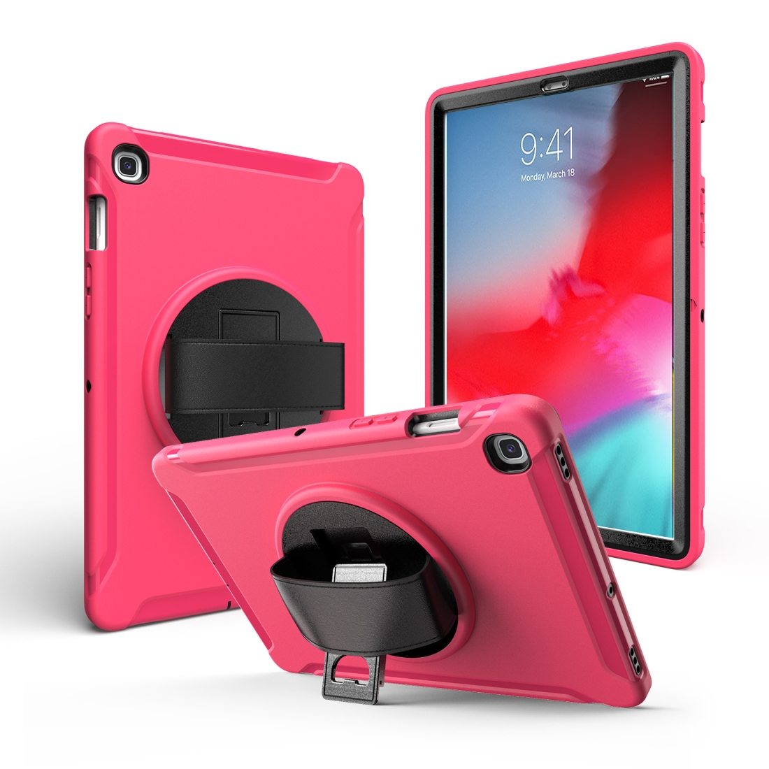 For iPad 9.7 2017/2018 360 Degree Rotation PC + Silicone Protective Case with Holder & Hand-strap(Rose Red) For iPad 9.7 2017/2018 360 Degree Rotation PC + Silicone Protective Case with Holder & Hand-strap(Rose Red)