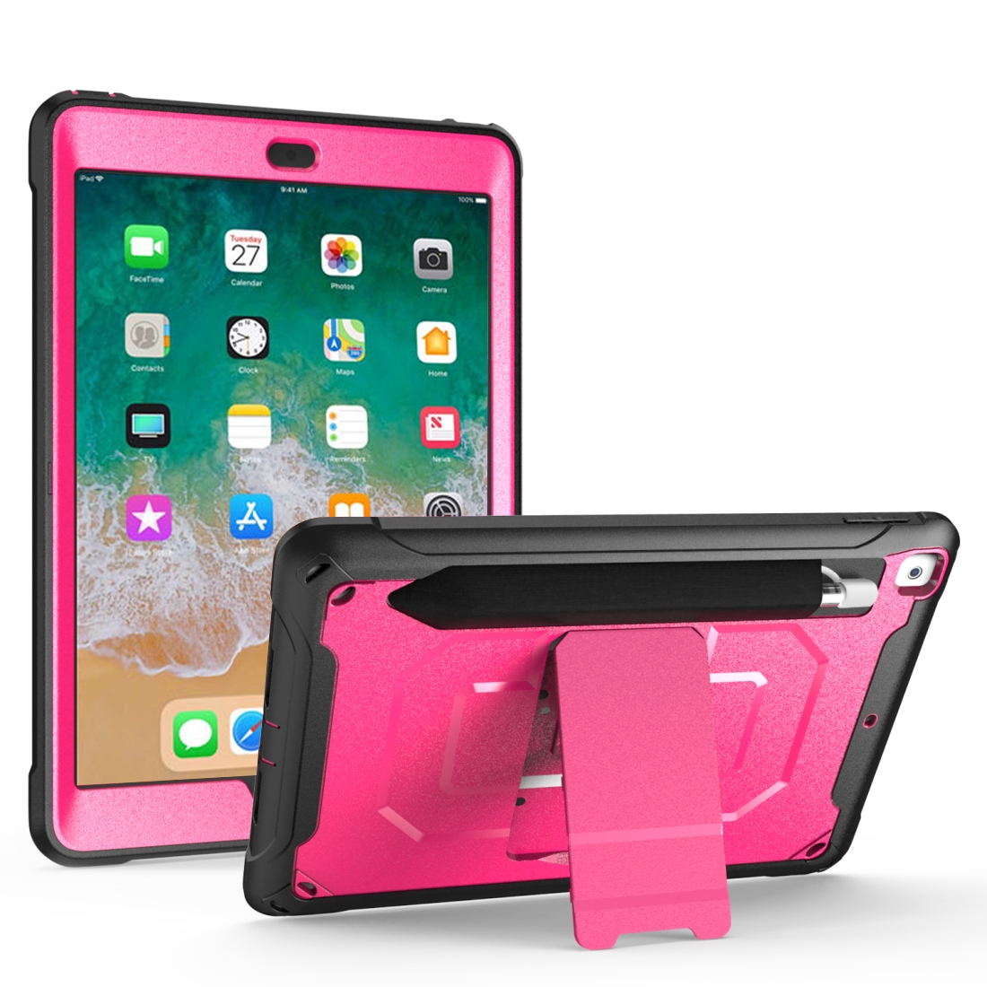 For iPad 9.7 (2018) & (2017) 360 Degree Rotation PC + Silicone Protective Case with Holder & Hand-strap(Rose Red) For iPad 9.7 (2018) & (2017) 360 Degree Rotation PC + Silicone Protective Case with Holder & Hand-strap(Rose Red)