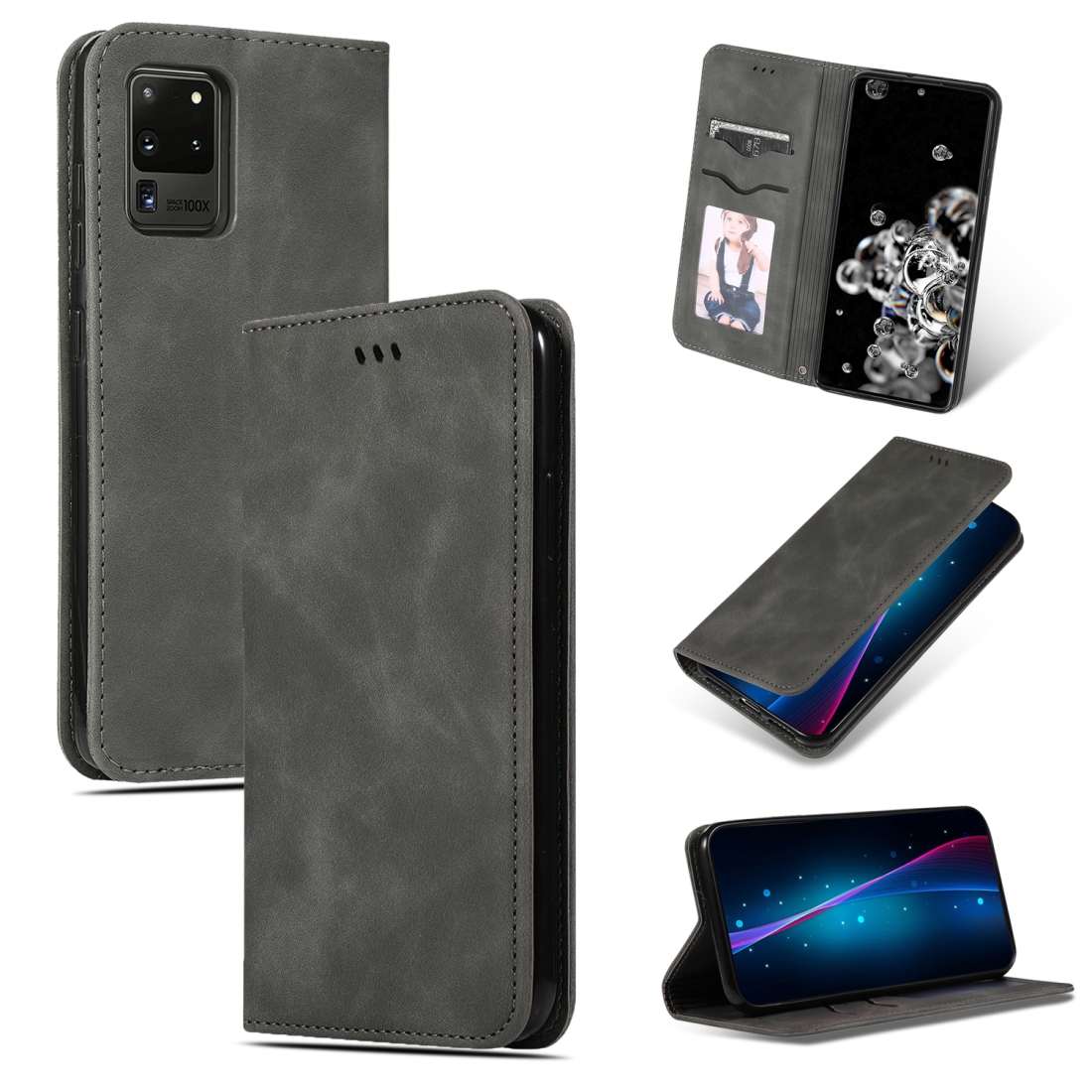 For Galaxy S20 Ultra Retro Skin Feel Business Magnetic Horizontal Flip Leather Case(Dark Grey)