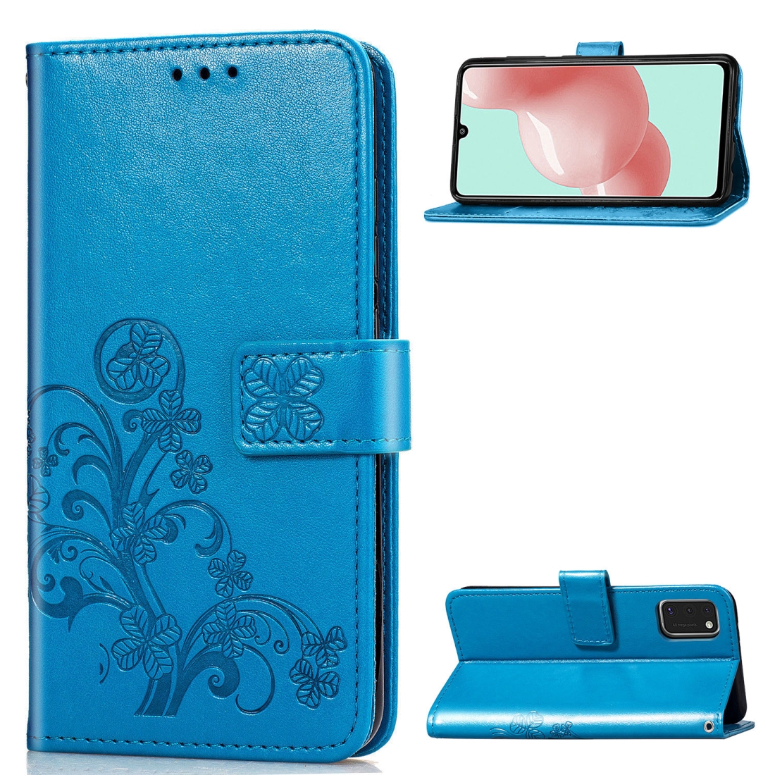 For Galaxy A41 Four-leaf Clasp Embossed Buckle PU Leather Case with Lanyard & Card Slot & Wallet & Holder(Blue) For Galaxy A41 Four-leaf Clasp Embossed Buckle PU Leather Case with Lanyard & Card Slot & Wallet & Holder(Blue)