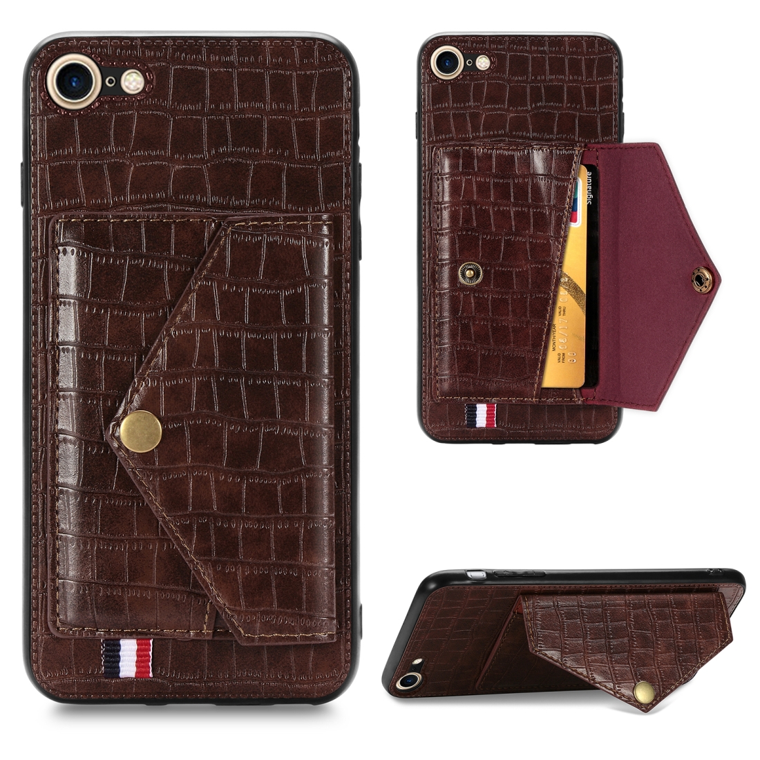 For iPhone SE 2022 / SE 2020 Crocodile Pattern PU+TPU+PVC Shatter-resistant Mobile Phone Case with Magnetic Invisible Holder & Holder & Card Slots(Brown) For iPhone SE 2022 / SE 2020 Crocodile Pattern PU+TPU+PVC Shatter-resistant Mobile Phone Case with Magnetic Invisible Holder & Holder & Card Slots(Brown)