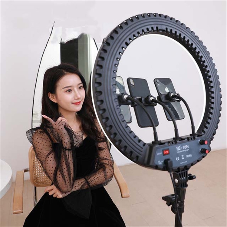 HQ-18N 18 inch 45cm LED Ring Vlogging Photography Video Lights Kits with Remote Control & Phone Clamp & 2.1m Tripod Mount, EU Plug