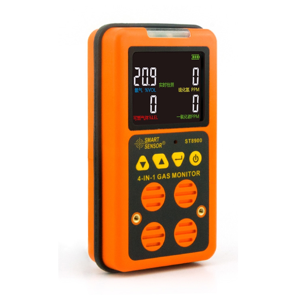 ST8900 4 in 1 Toxic Gas CO Carbon Monoxide Detector Hydrogen Sulfide H2S Oxygen Combustible Gas Test LCD Display Monitor, Sound Light Vibration Alarm, CN Plug