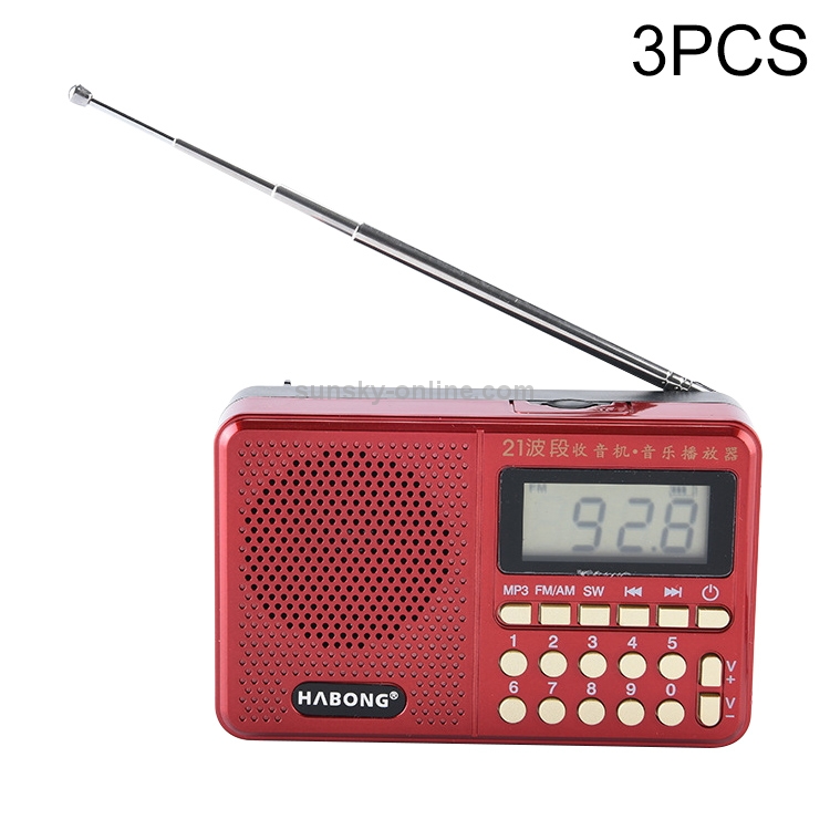 3 PCS HABONG KK-170 Portable 21 Bands FM/AM/SW Radio Rechargeable Radio Receiver Speaker,  Support USB / TF Card / MP3 Music Player