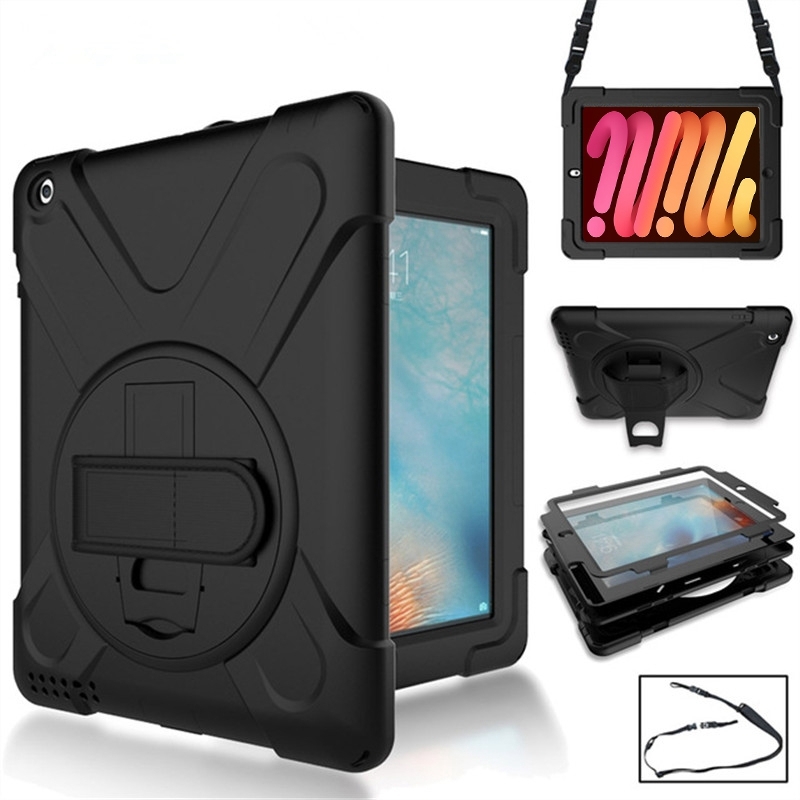 360 Degree Rotation Silicone Protective Cover with Holder and Hand Strap and Long Strap for iPad mini 4(Black) 360 Degree Rotation Silicone Protective Cover with Holder and Hand Strap and Long Strap for iPad mini 4(Black)