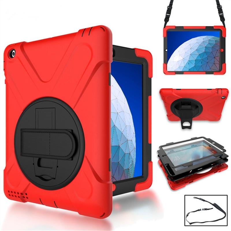 360 Degree Rotation Silicone Protective Cover with Holder and Hand Strap and Long Strap for iPad Pro Air 3 10.5 (2019)(Red) 360 Degree Rotation Silicone Protective Cover with Holder and Hand Strap and Long Strap for iPad Pro Air 3 10.5 (2019)(Red)