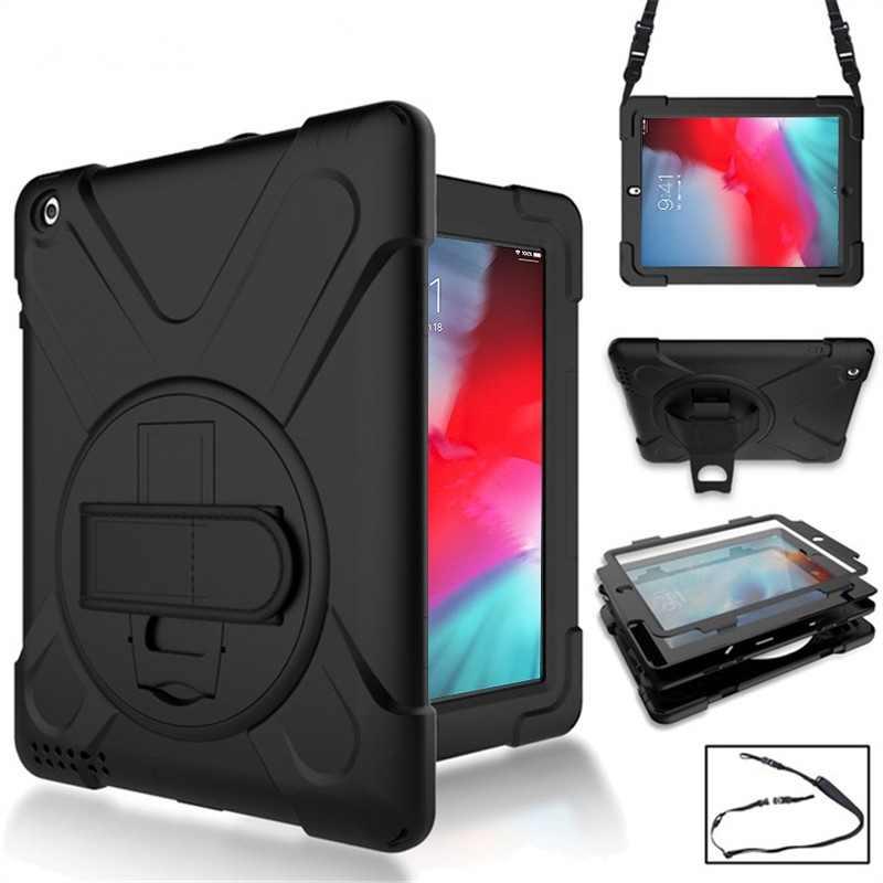 360 Degree Rotation Silicone Protective Cover with Holder and Hand Strap and Long Strap for iPad mini 5 (2019)(Black) 360 Degree Rotation Silicone Protective Cover with Holder and Hand Strap and Long Strap for iPad mini 5 (2019)(Black)