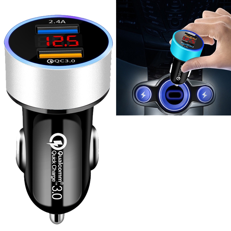 2 PCS Aluminum Ring Display Car Charger QC3.0+2.4A Aluminum Alloy Multi-function Halo Digital Display Car Charger(Snow Silver) 2 PCS Aluminum Ring Display Car Charger QC3.0+2.4A Aluminum Alloy Multi-function Halo Digital Display Car Charger(Snow Silver)