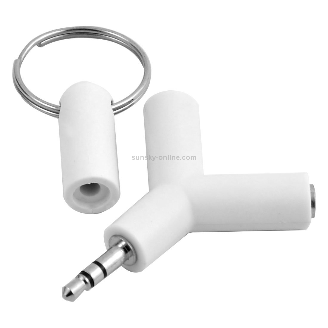 Mini Y Shaped 3.5mm Male to Double 3.5mm Female Jack Audio Headset Adapter Connector Keychain(White)