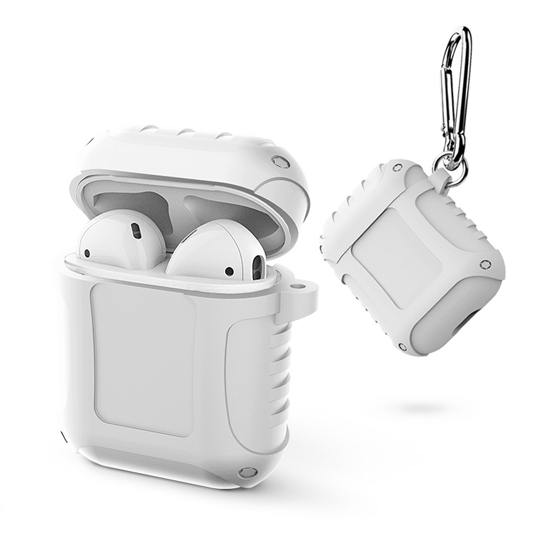 2 PCS Pure Color Simple Waterproof Earphone Protective Cover with Carabiner For AirPods 1 / 2(White) 2 PCS Pure Color Simple Waterproof Earphone Protective Cover with Carabiner For AirPods 1 / 2(White)