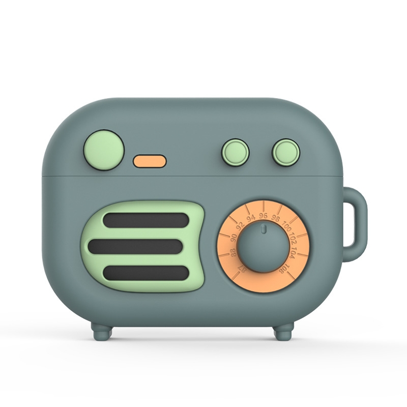 2 PCS Retro Radio Shape Protective Cover Silicone Case for AirPods Pro, Colour: Green
