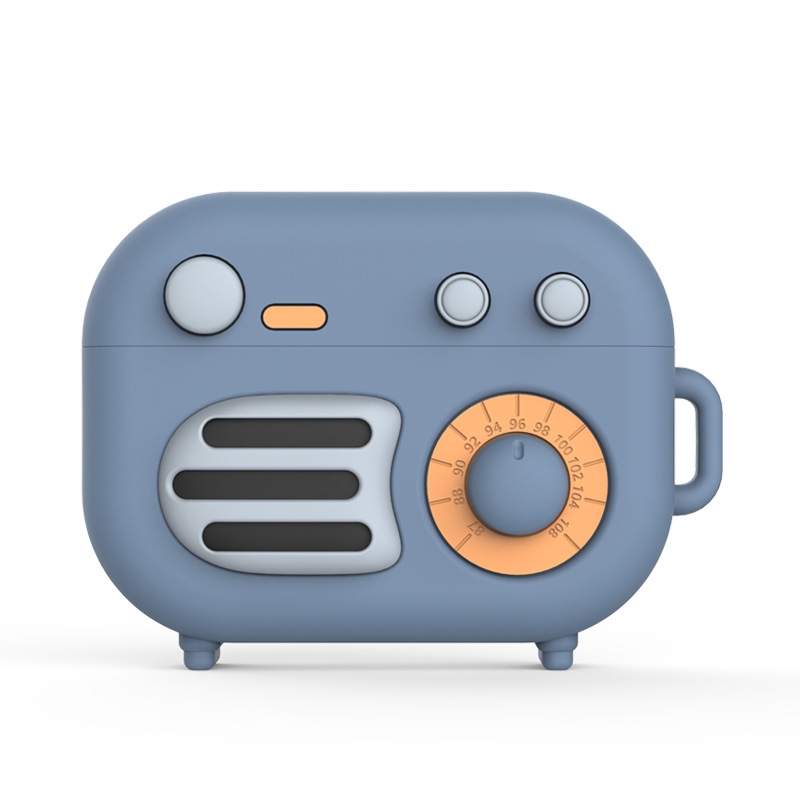 2 PCS Retro Radio Shape Protective Cover Silicone Case for AirPods Pro, Colour: Blue Gray 2 PCS Retro Radio Shape Protective Cover Silicone Case for AirPods Pro, Colour: Blue Gray